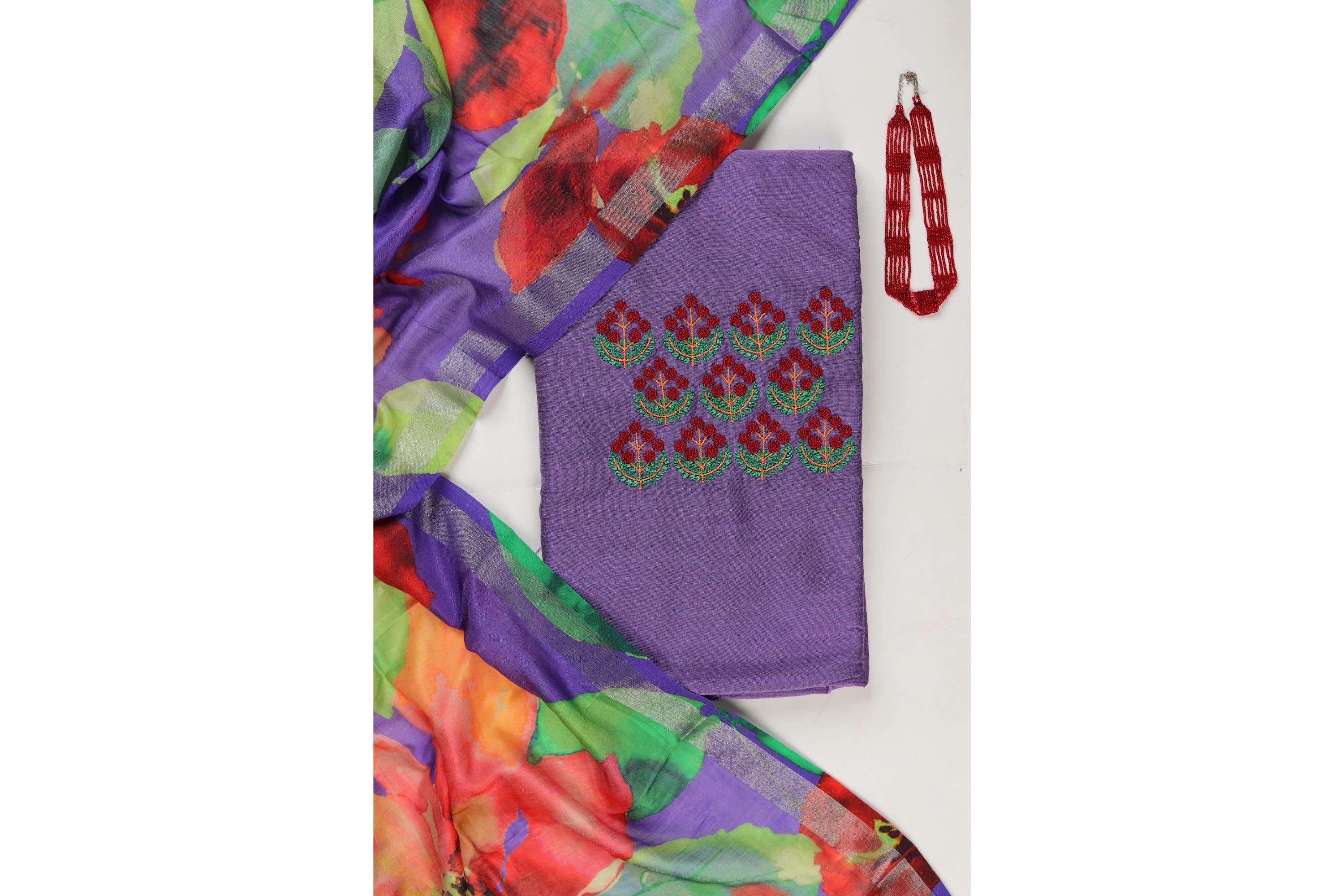 Sub Silk Embroidered Set with Printed  Chanderi  Dupatta-2