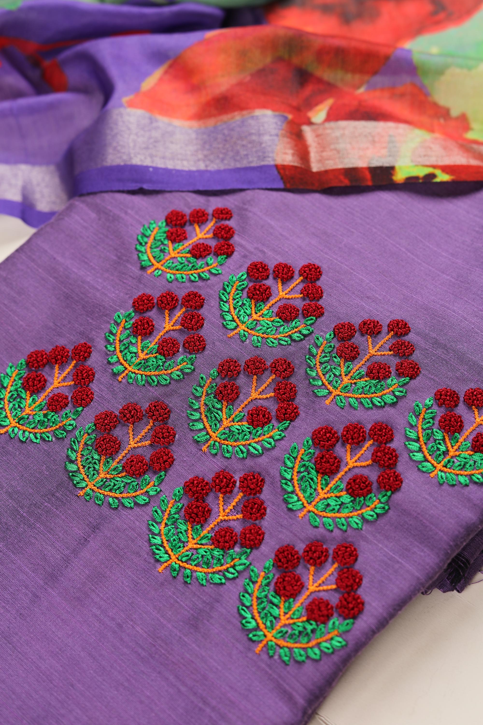 Sub Silk Embroidered Set with Printed  Chanderi  Dupatta-2