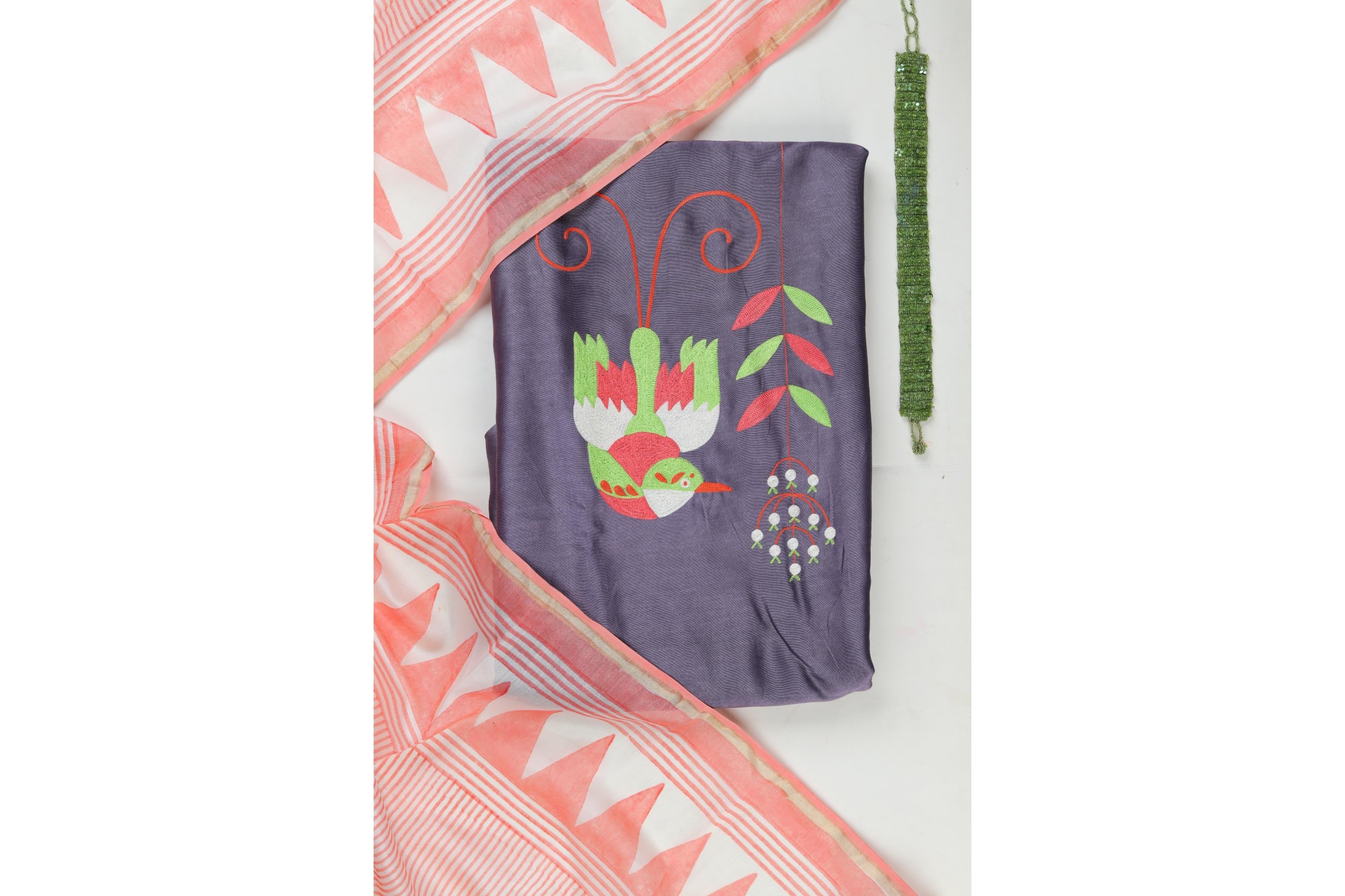 Chanderi  Embroidered Set with Printed  Chanderi  Dupatta-3