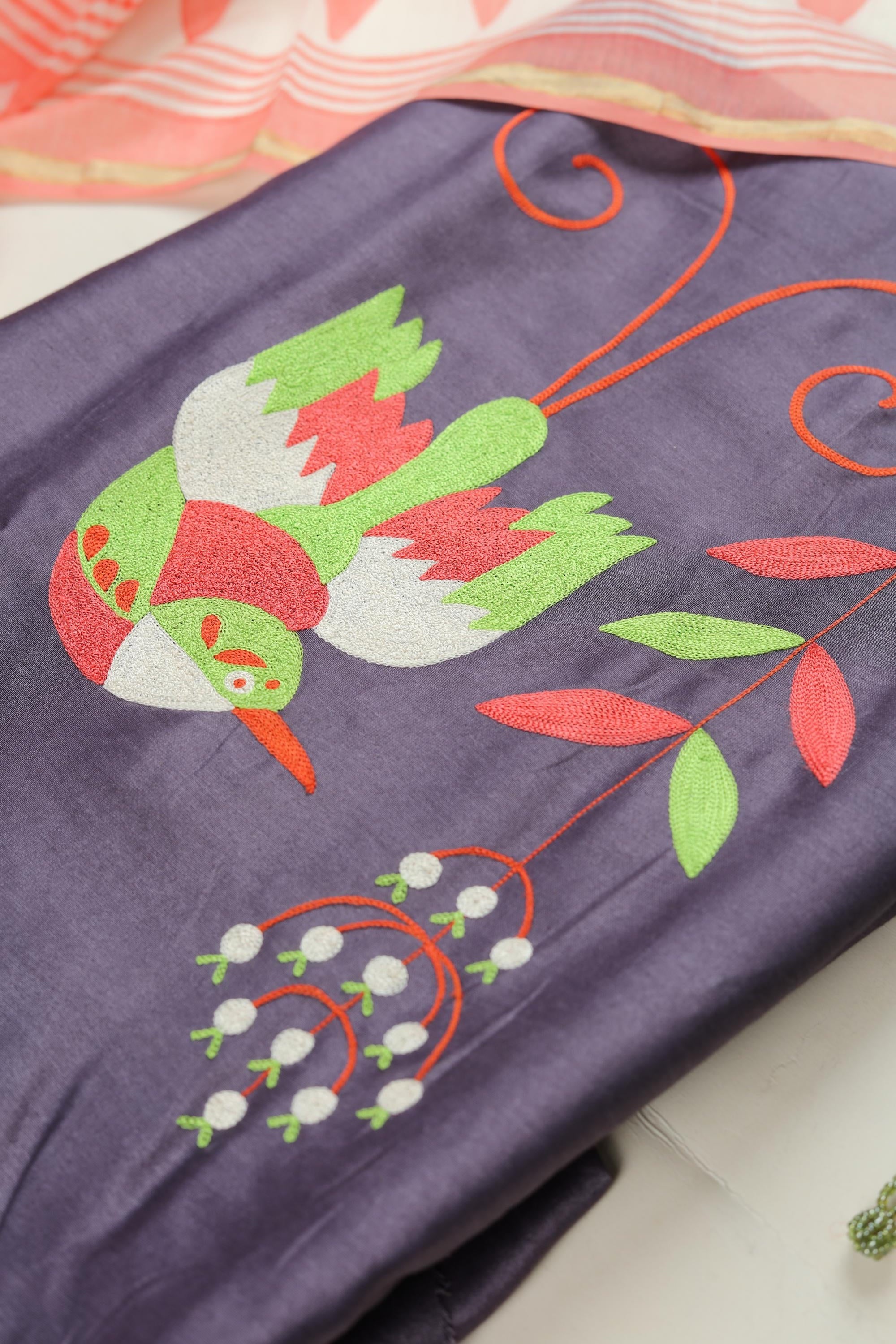 Chanderi  Embroidered Set with Printed  Chanderi  Dupatta-3