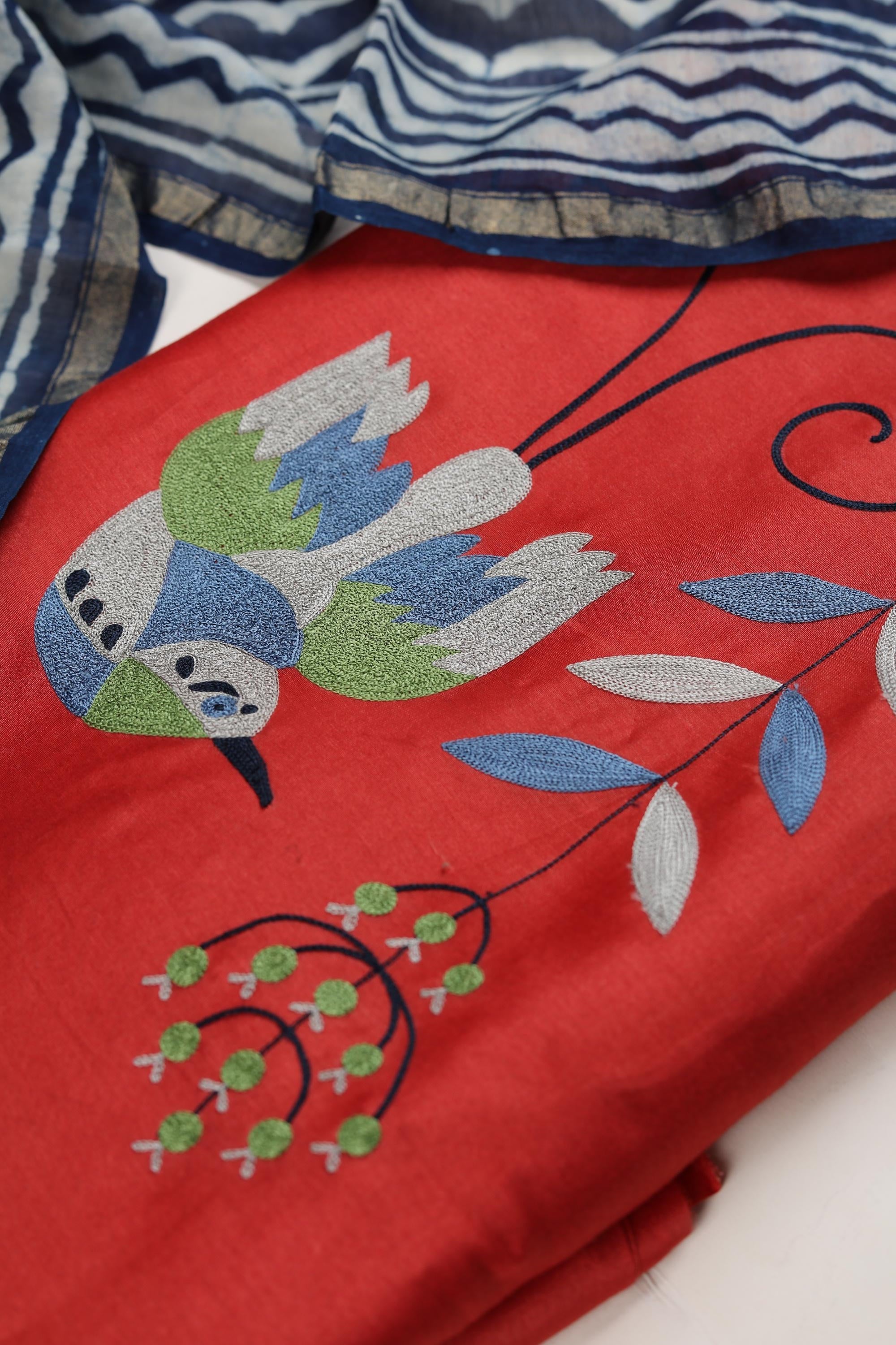 CHANDERI EMBROIDERED SET WITH PRINTED CHANDERI DUPATTA-5