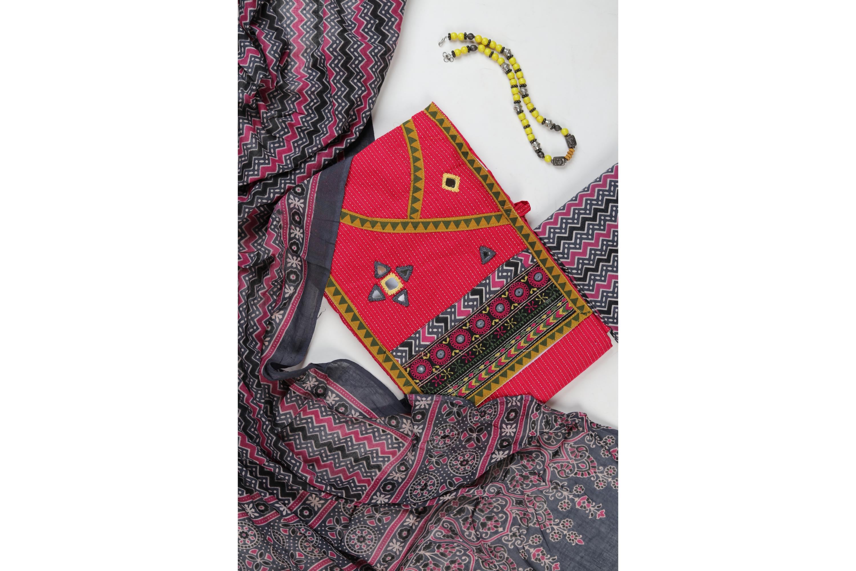 Elegant Cotton Kantha Work Suit with Printed Dupatta-3