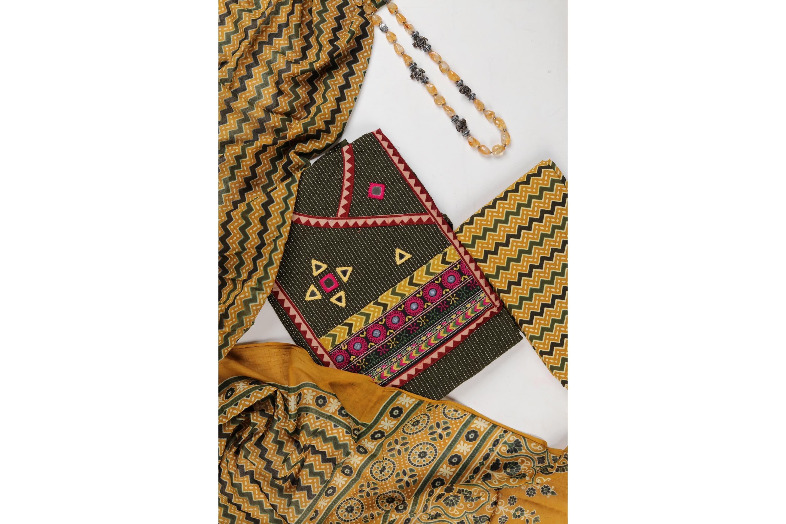Elegant Cotton Kantha Work Suit with Printed Dupatta-4