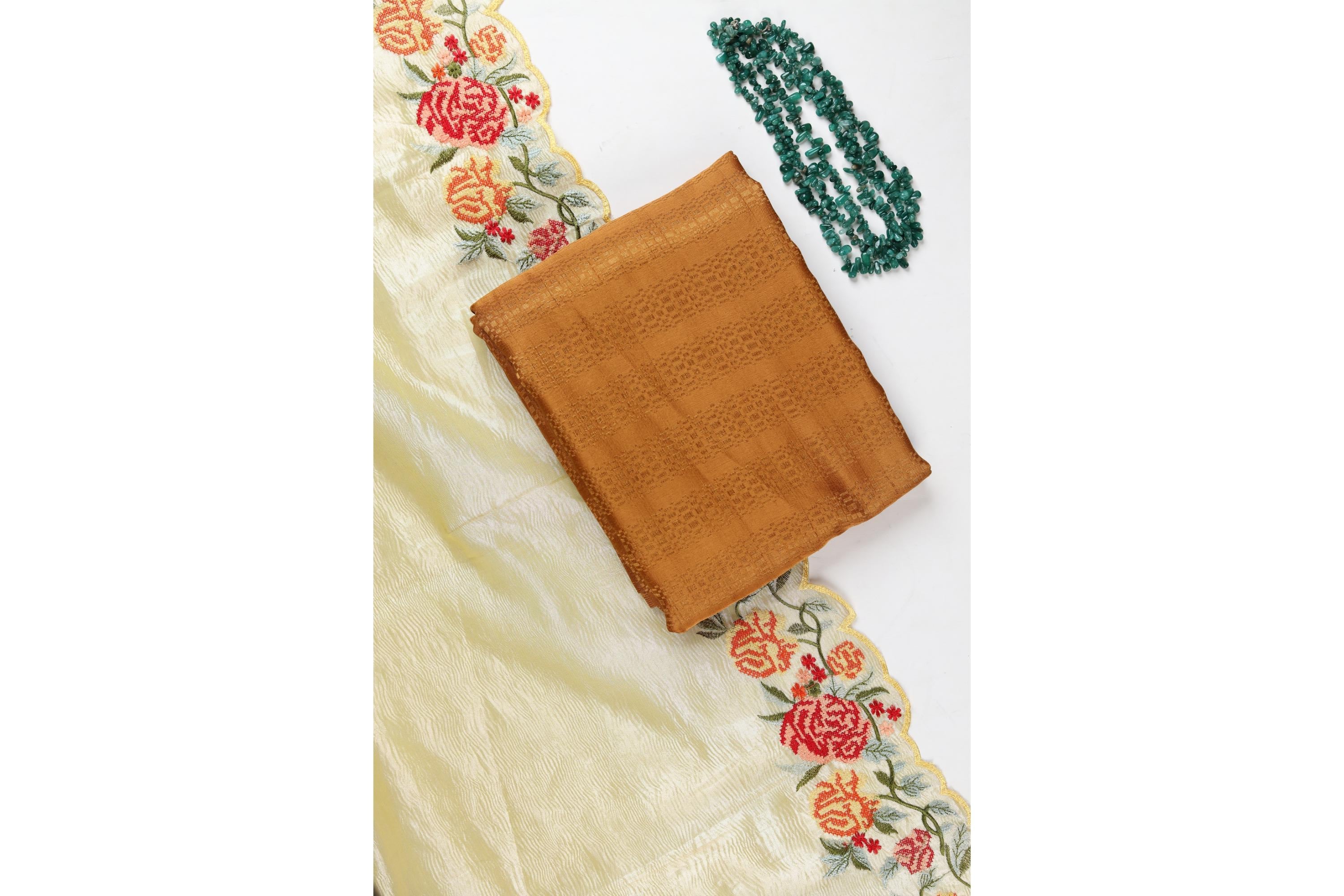 semi-silk Set with tissue dupatta