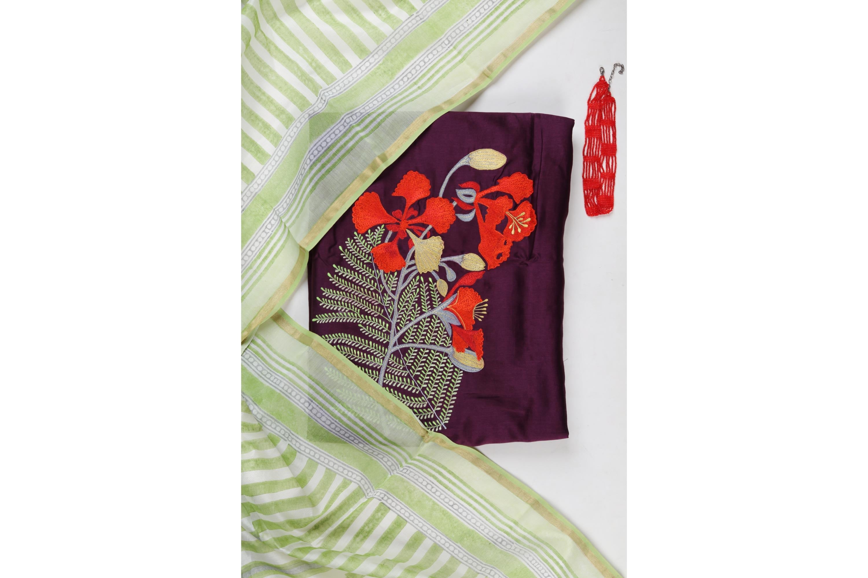 CHANDERI EMBROIDERED SET WITH PRINTED CHANDERI DUPATTA-11