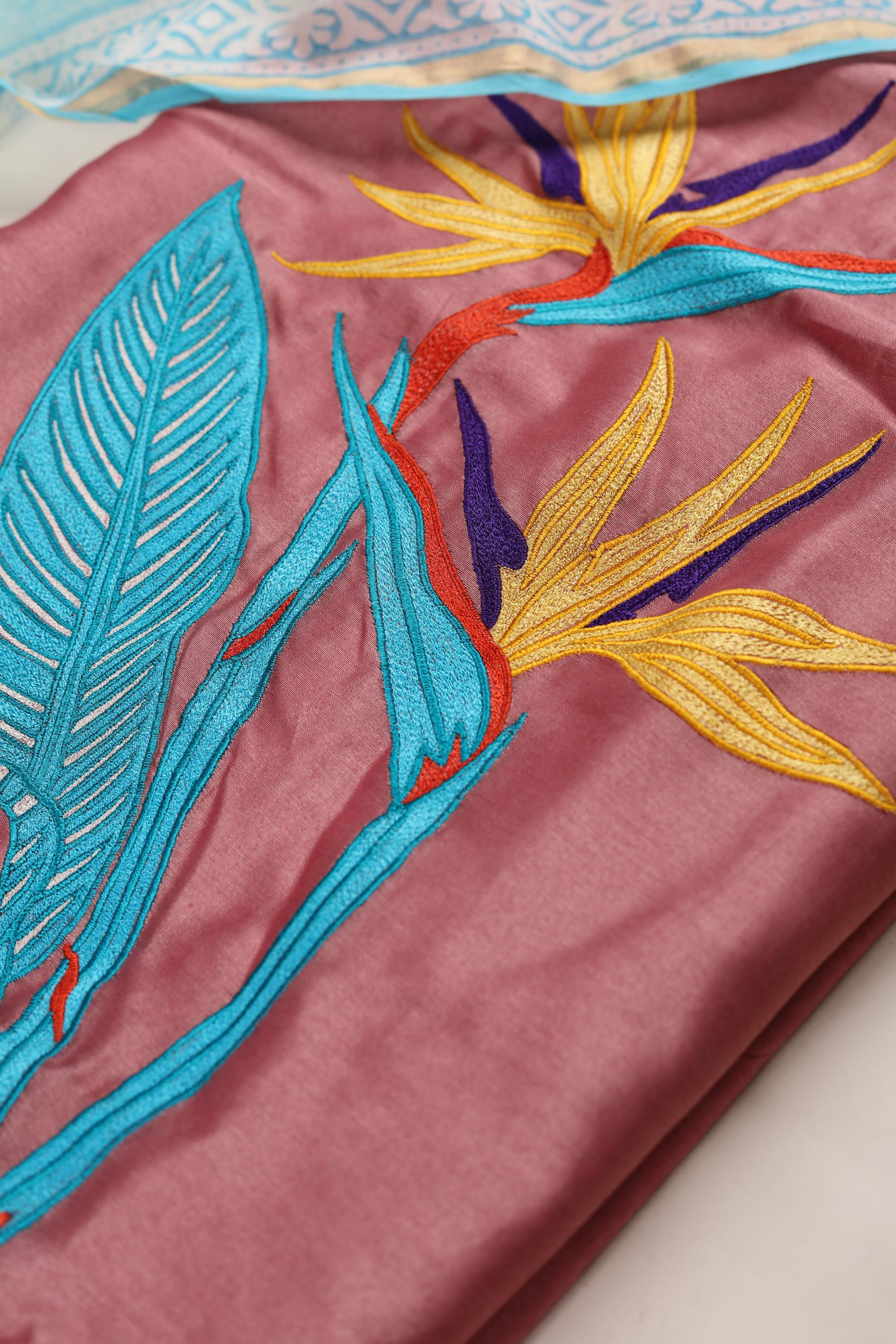 CHANDERI EMBROIDERED SET WITH PRINTED CHANDERI DUPATTA-10
