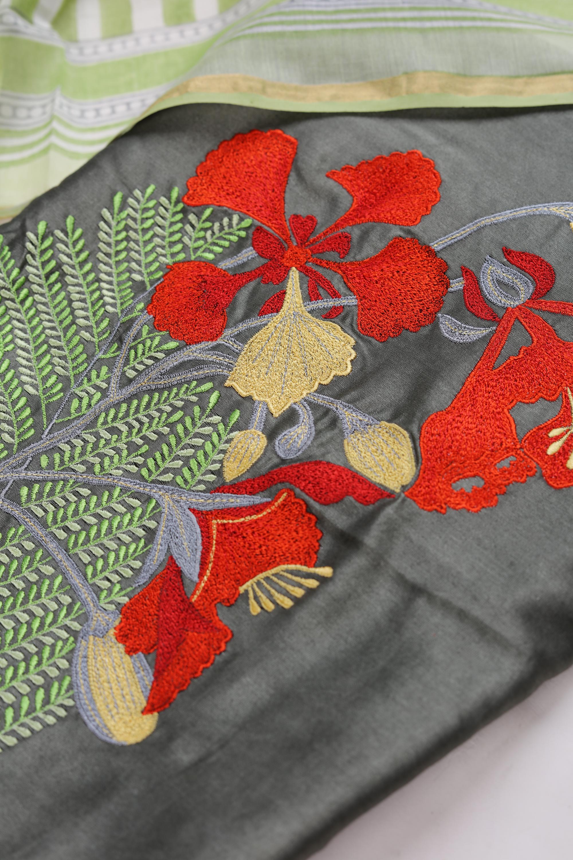 CHANDERI EMBROIDERED SET WITH PRINTED CHANDERI DUPATTA-7