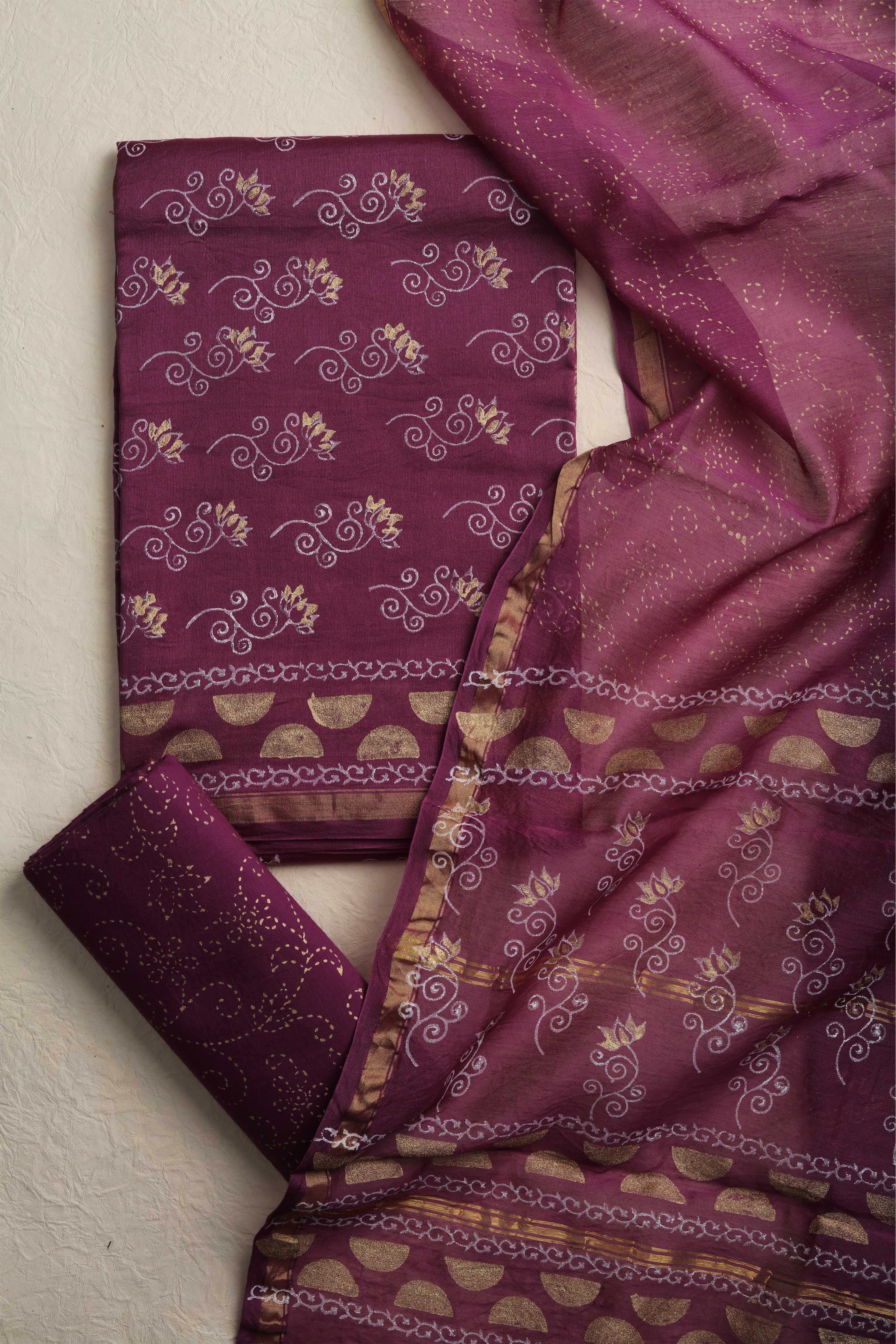 Chanderi Printed - 11UNSO3 - Embroidered Fabric Set Of 3