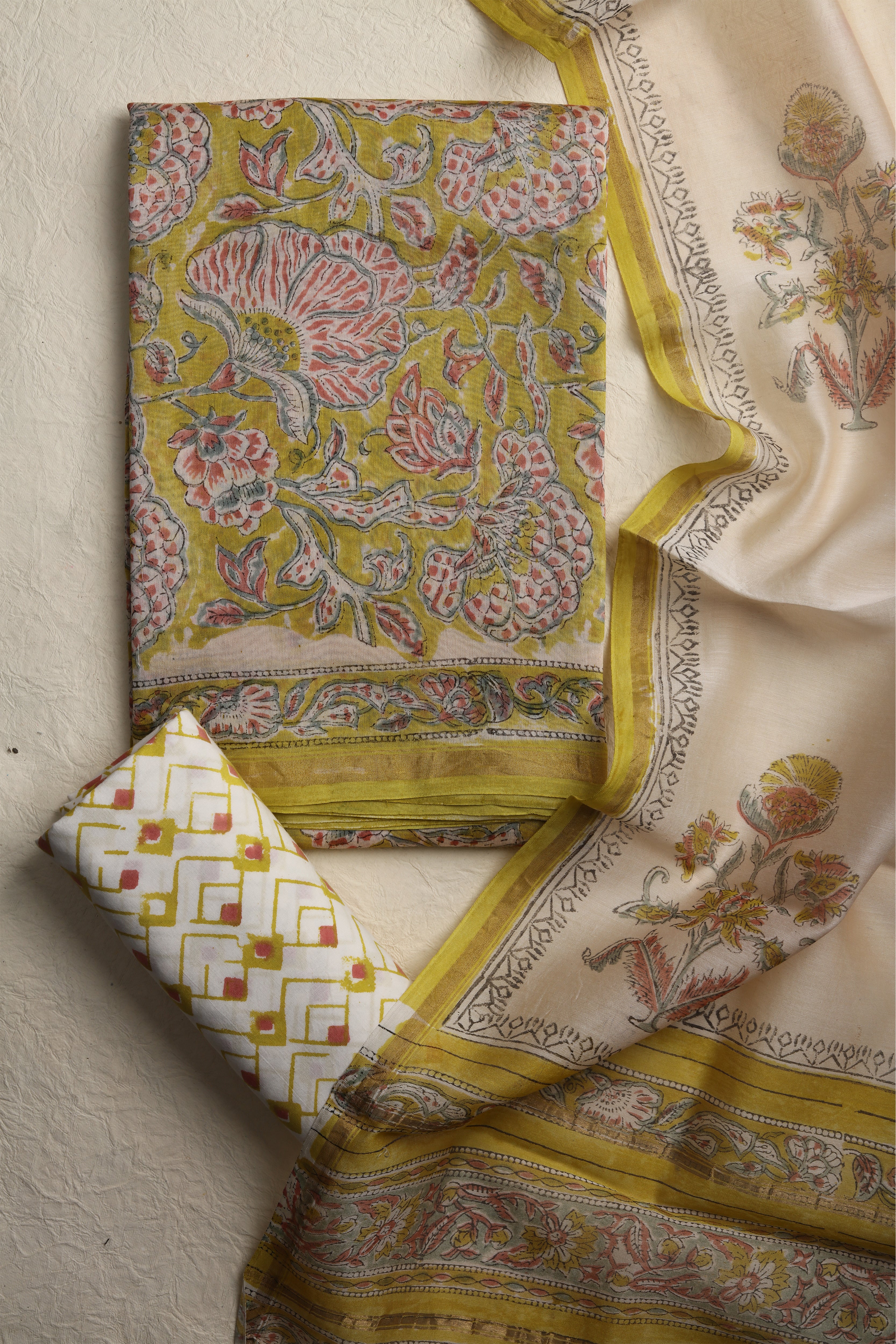 Chanderi Printed - 13UNSO3 - Embroidered Fabric Set Of 3