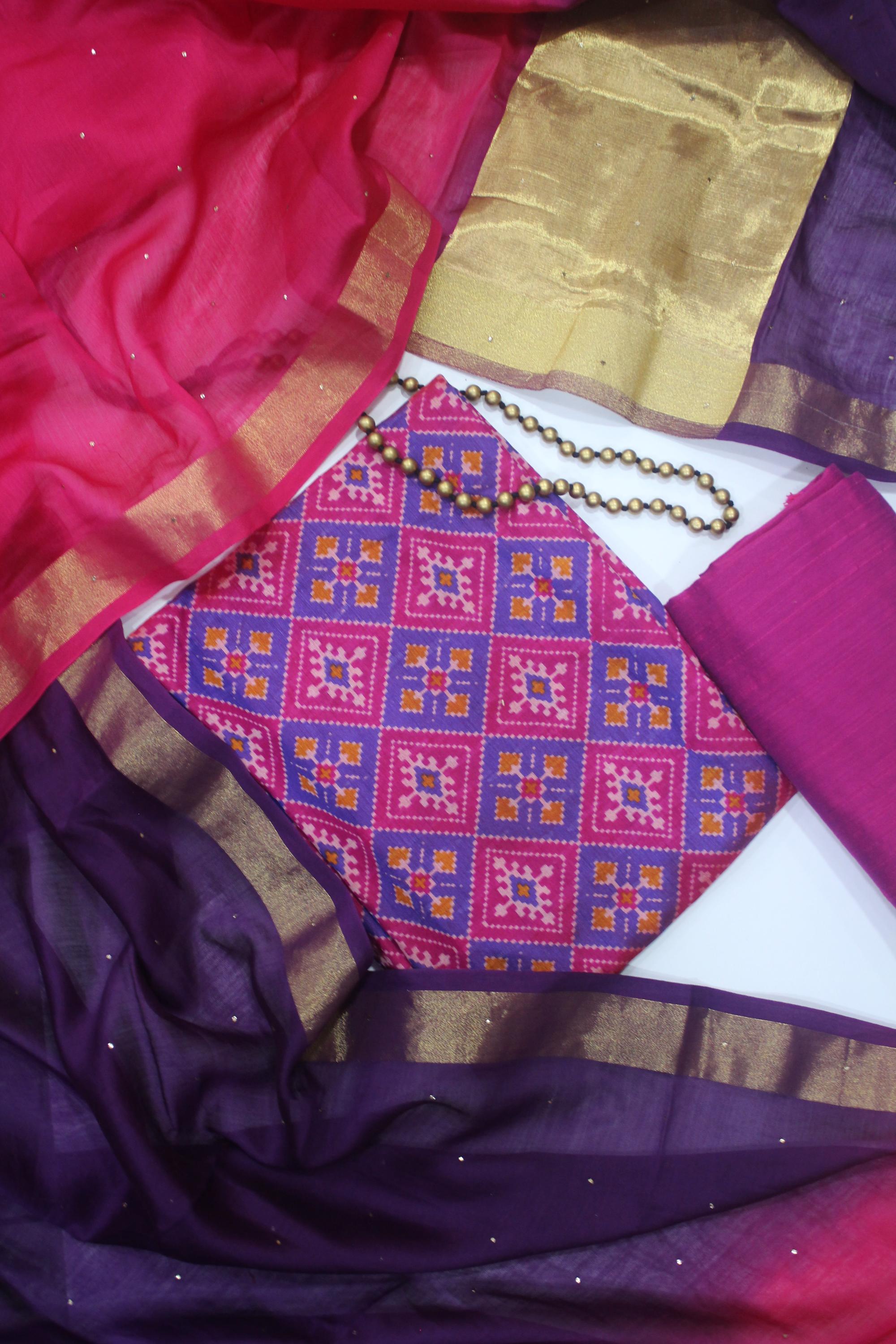 Ikkat 3 Piece Unstitched Set -120