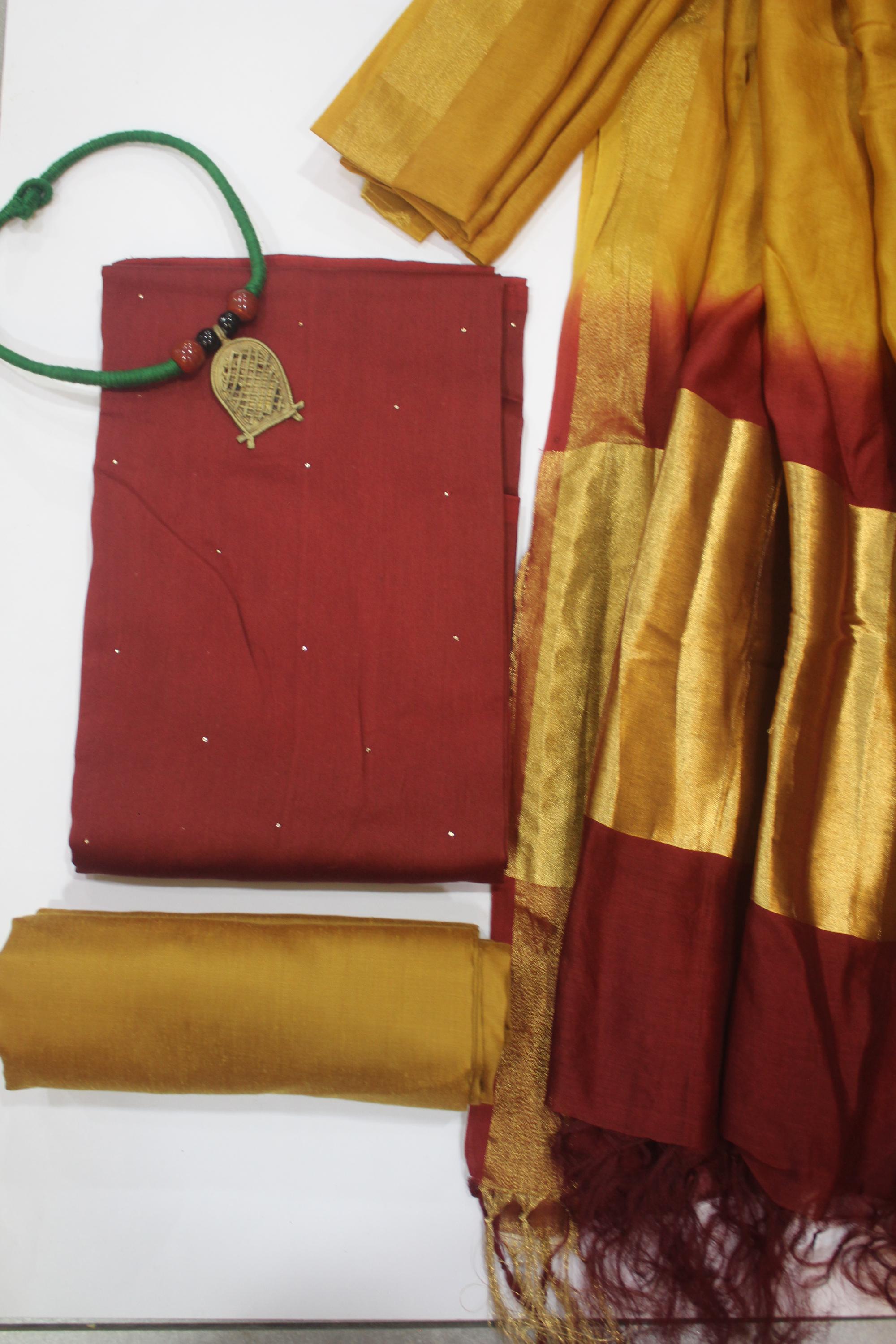Chanderi Silk 3 Piece Unstitched Set -137