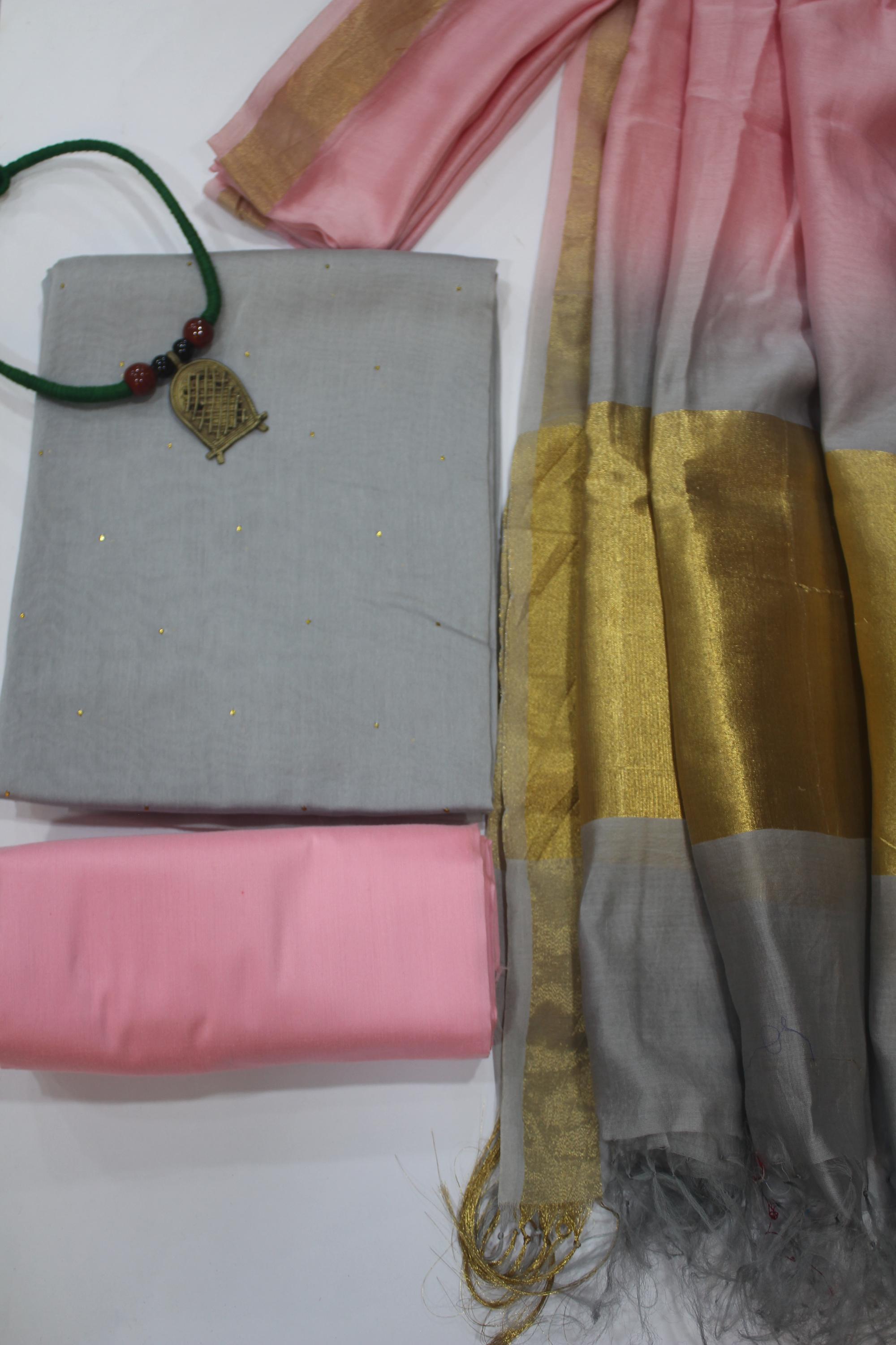 Chanderi Silk 3 Piece Unstitched Set -139