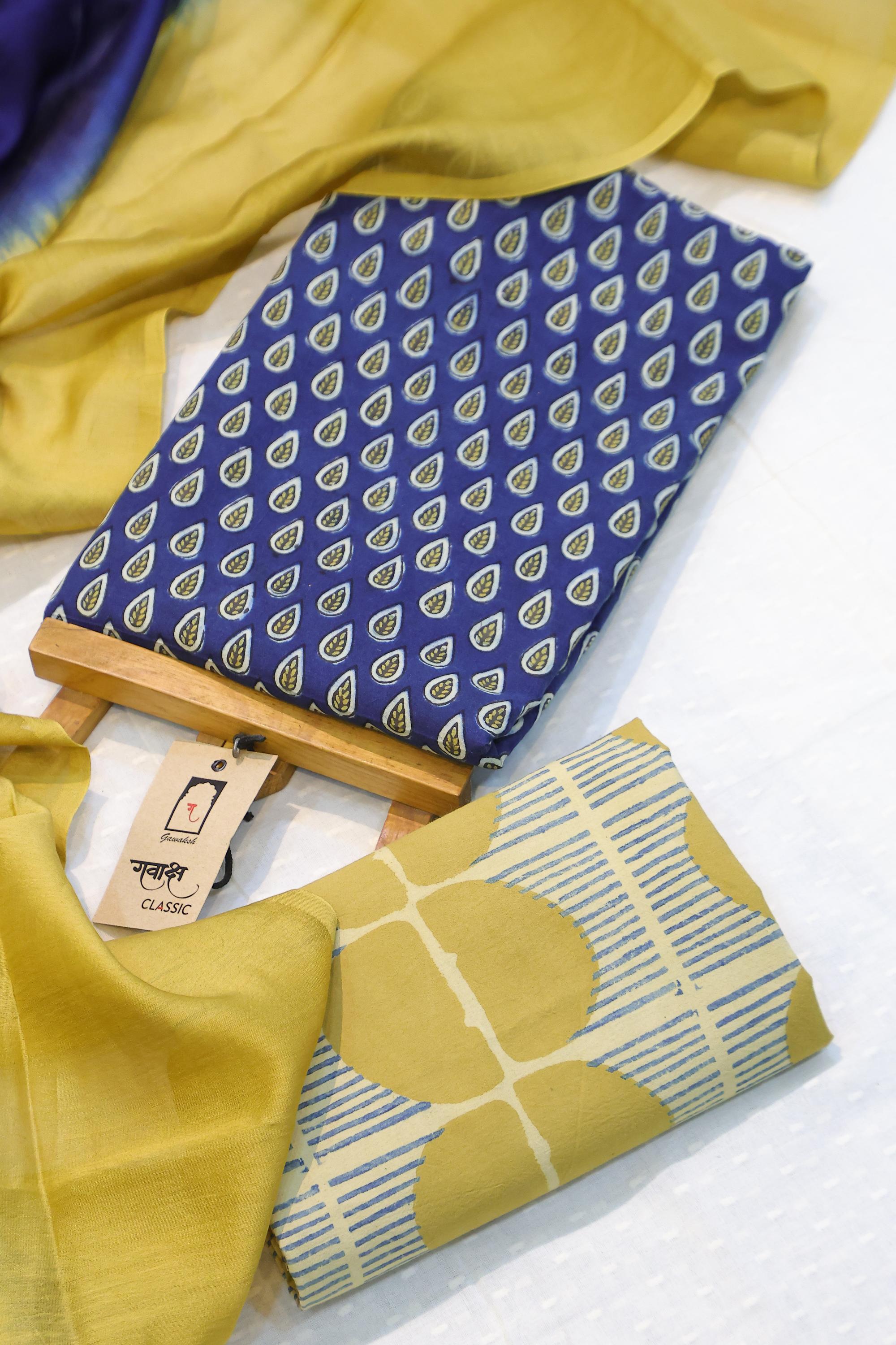 Ajrakh Cotton 3 Piece Unstitched Set -005