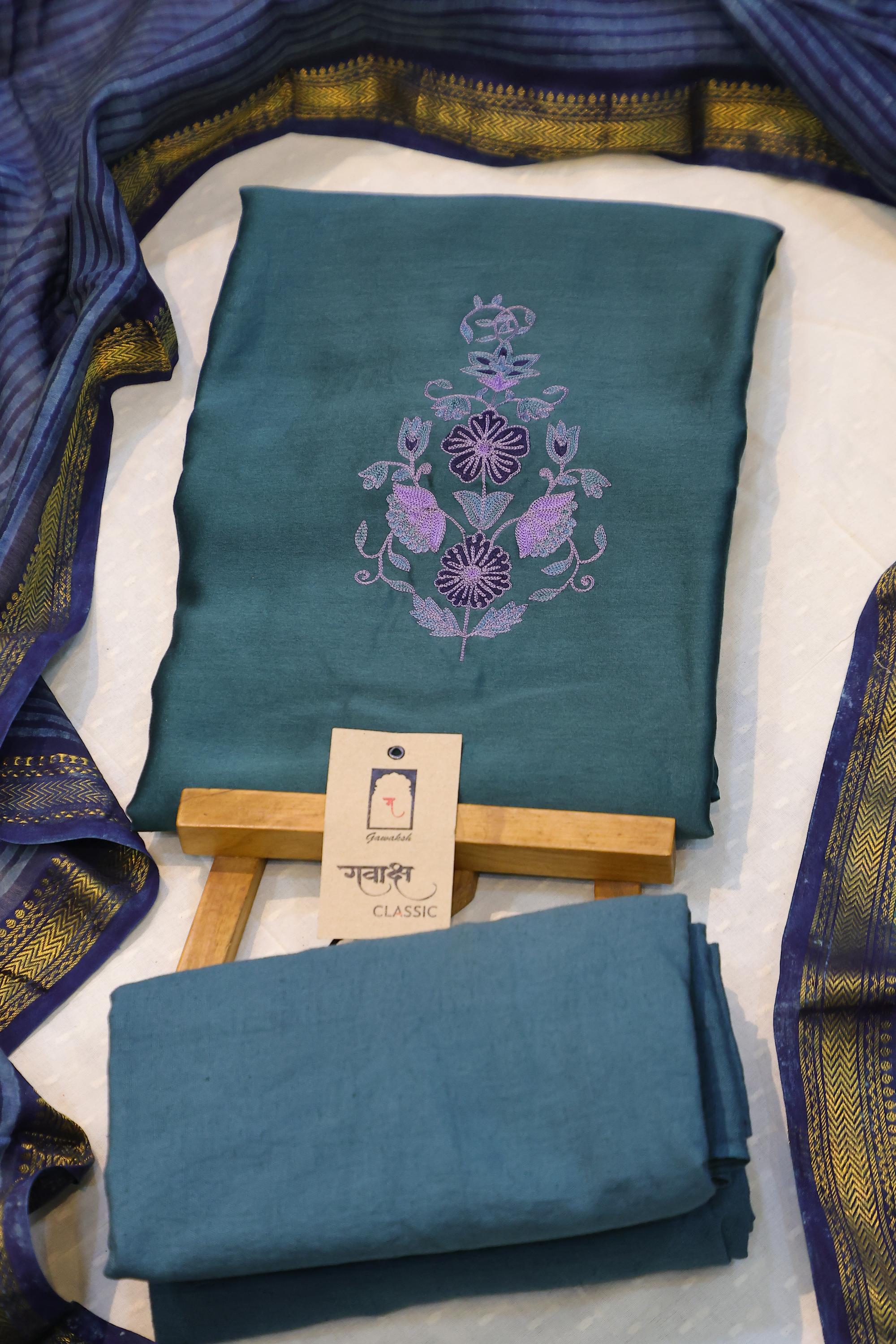 Chanderi 3 Piece Unstitched Set -002