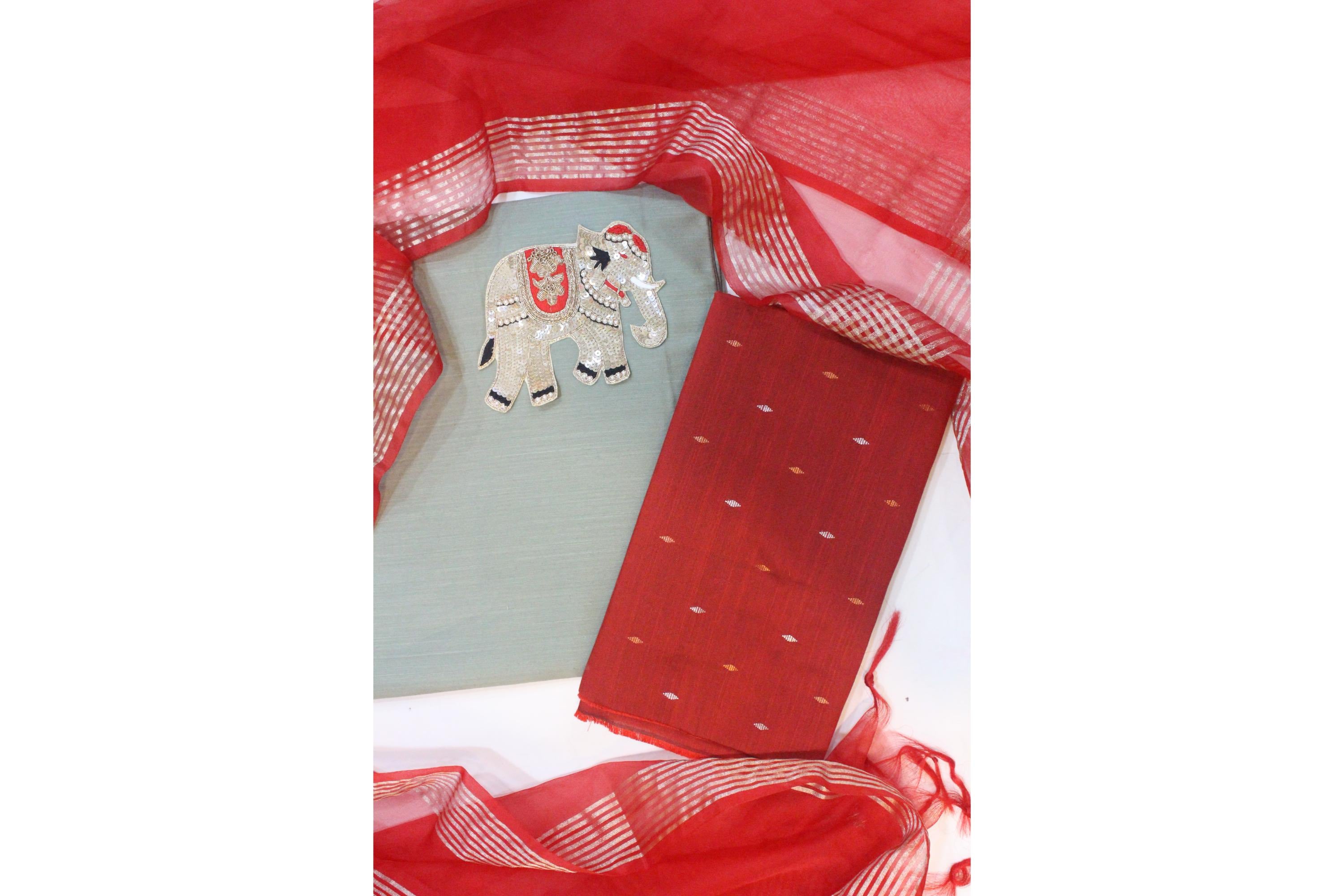 Slub Silk With Net Dupatta Set-5