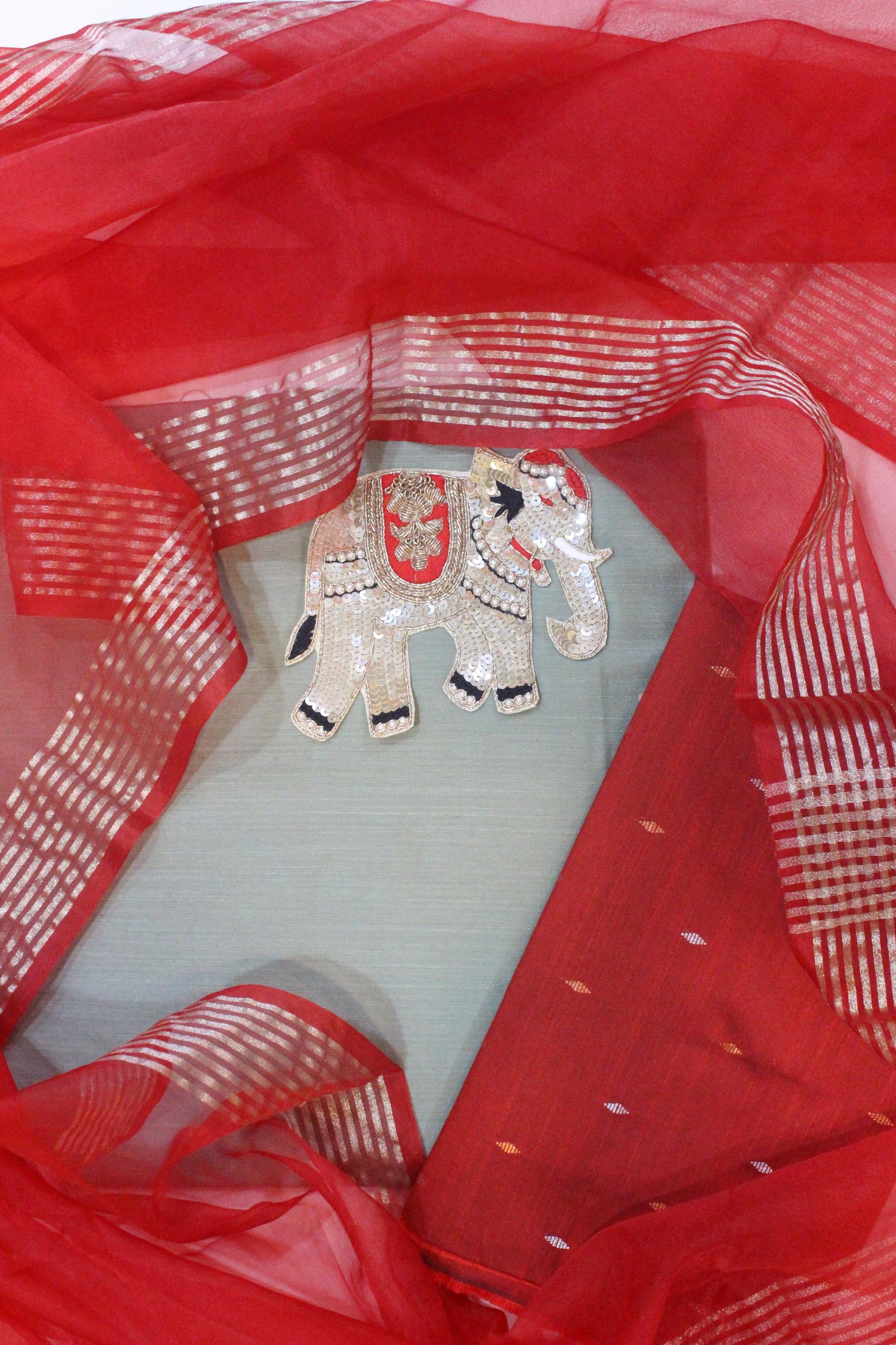 Slub Silk With Net Dupatta Set-5