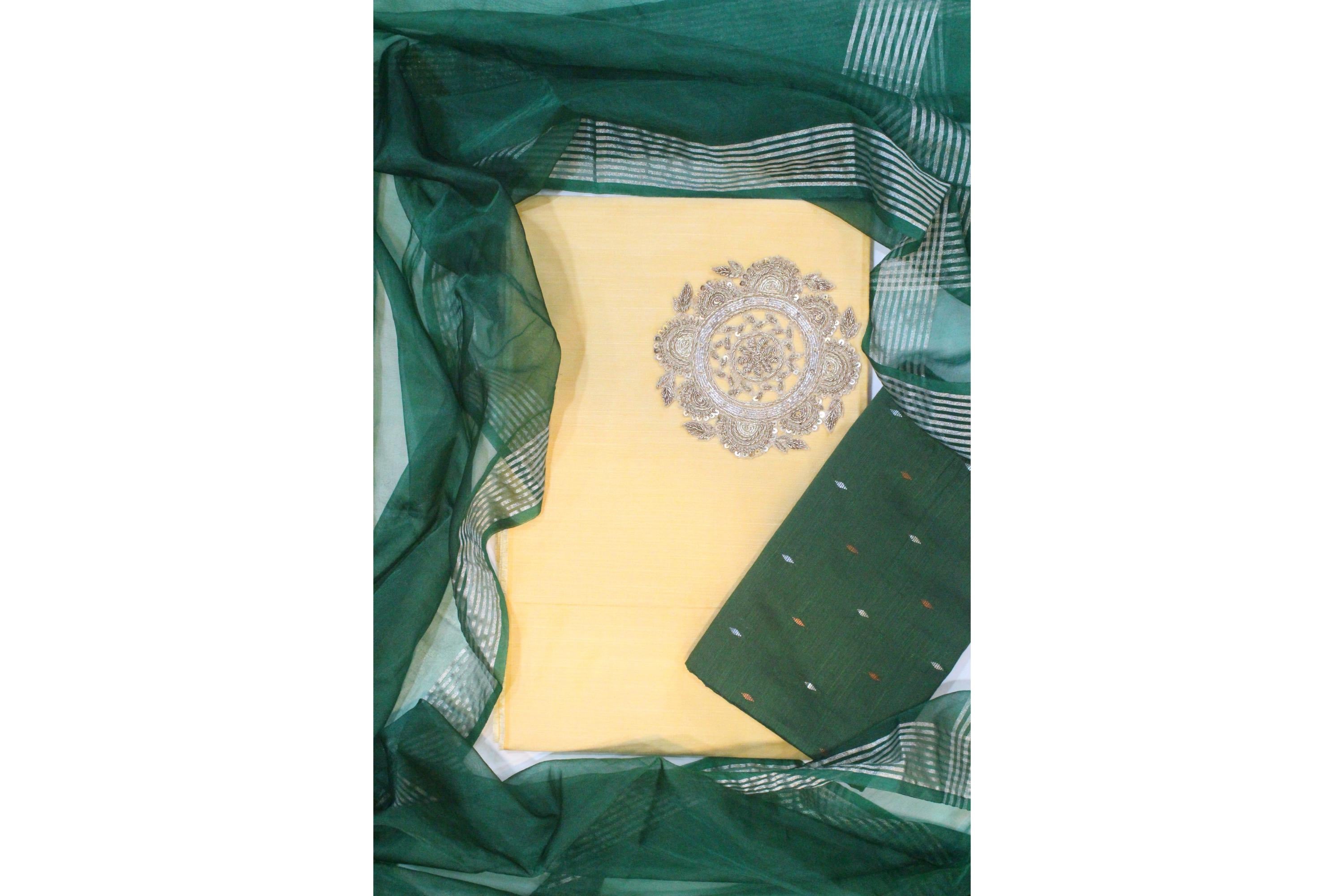 Slub Silk With Net Dupatta Set-2