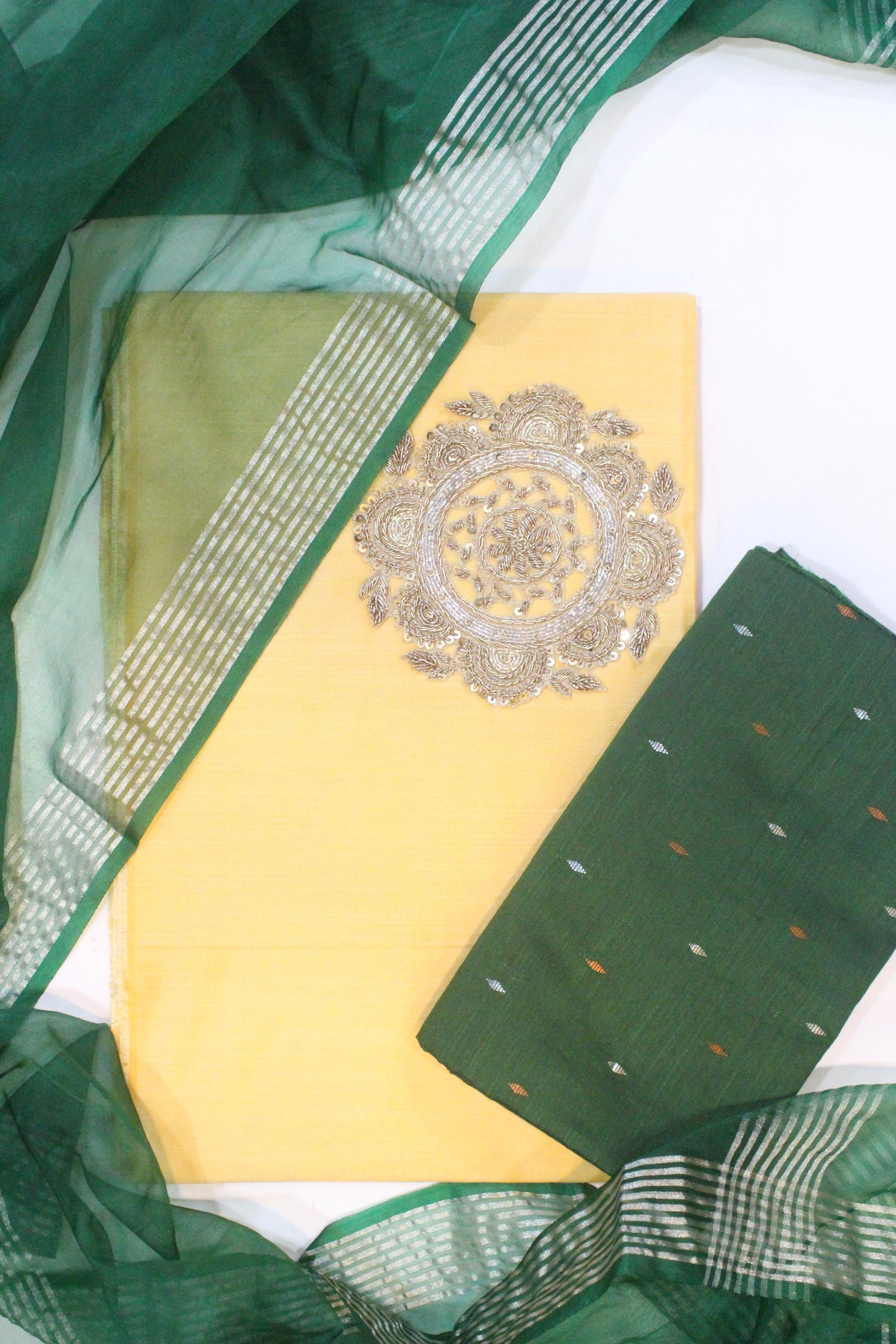 Slub Silk With Net Dupatta Set-2