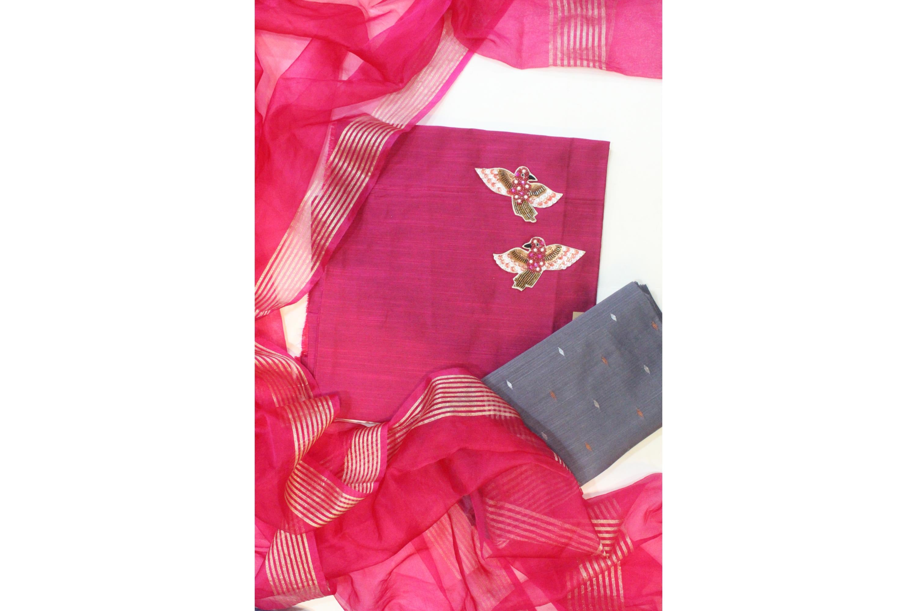 Slub Silk With Net Dupatta Set-14