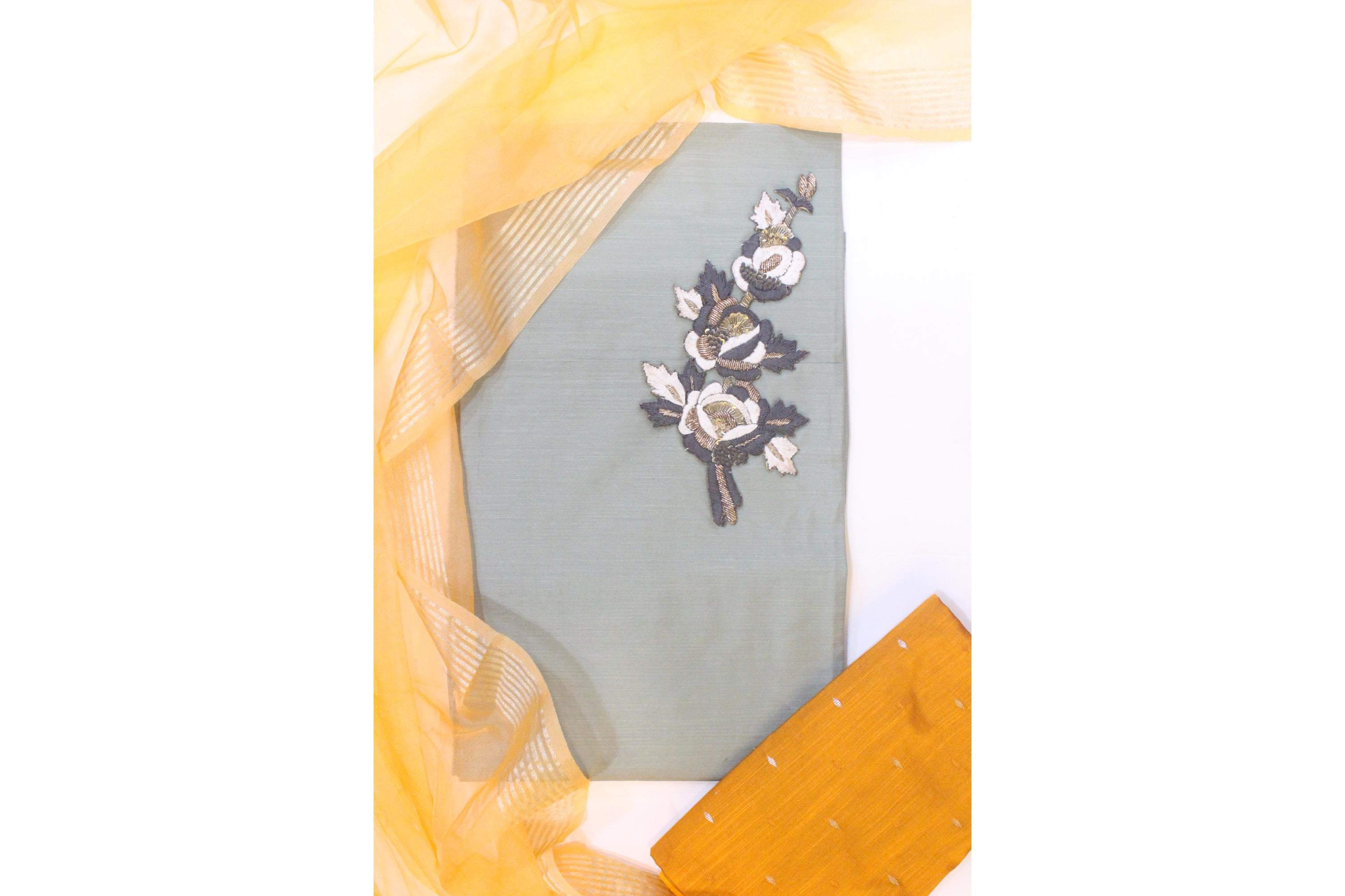 Slub Silk With Net Dupatta Set-16