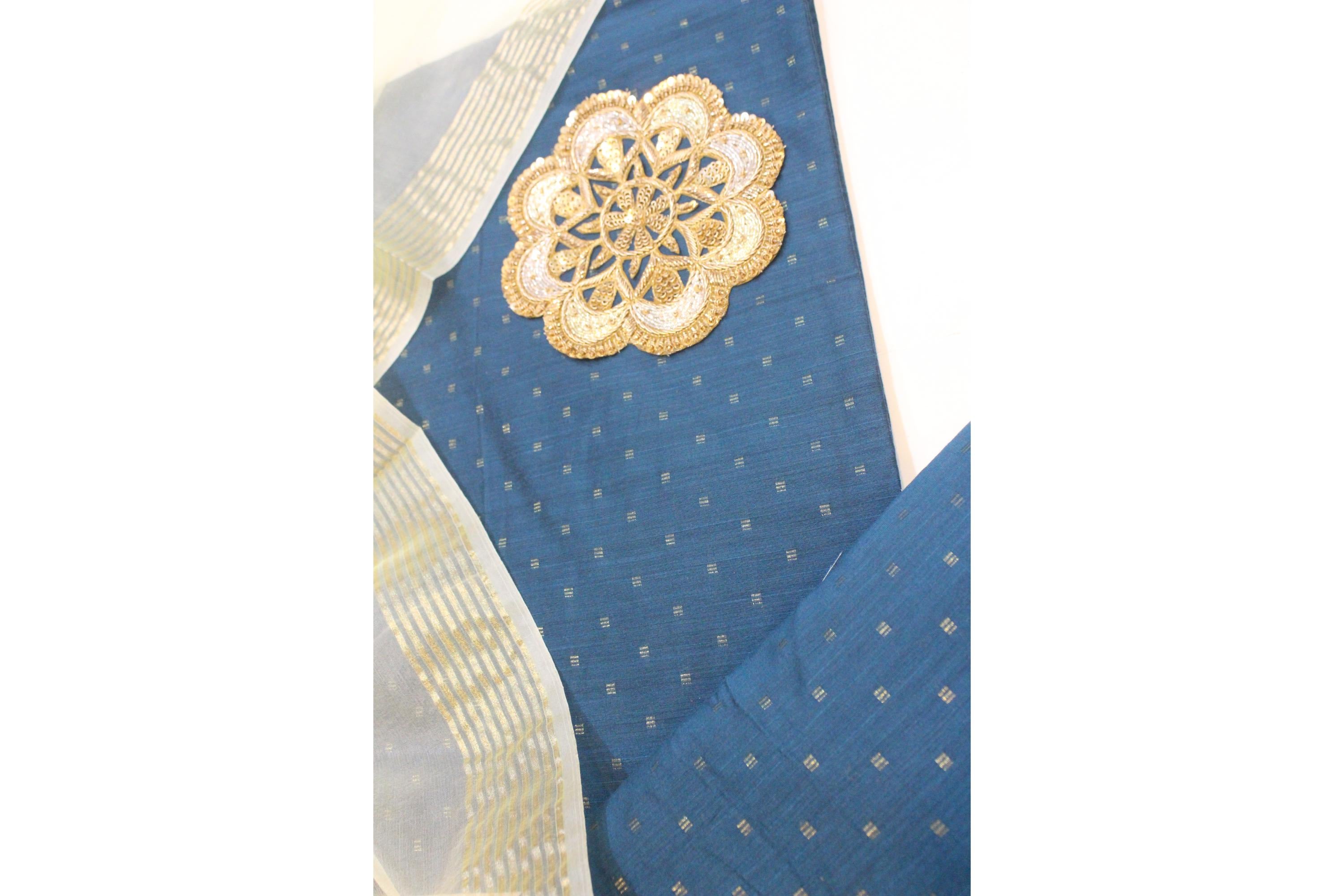 Slub Silk With Net Dupatta Set-17