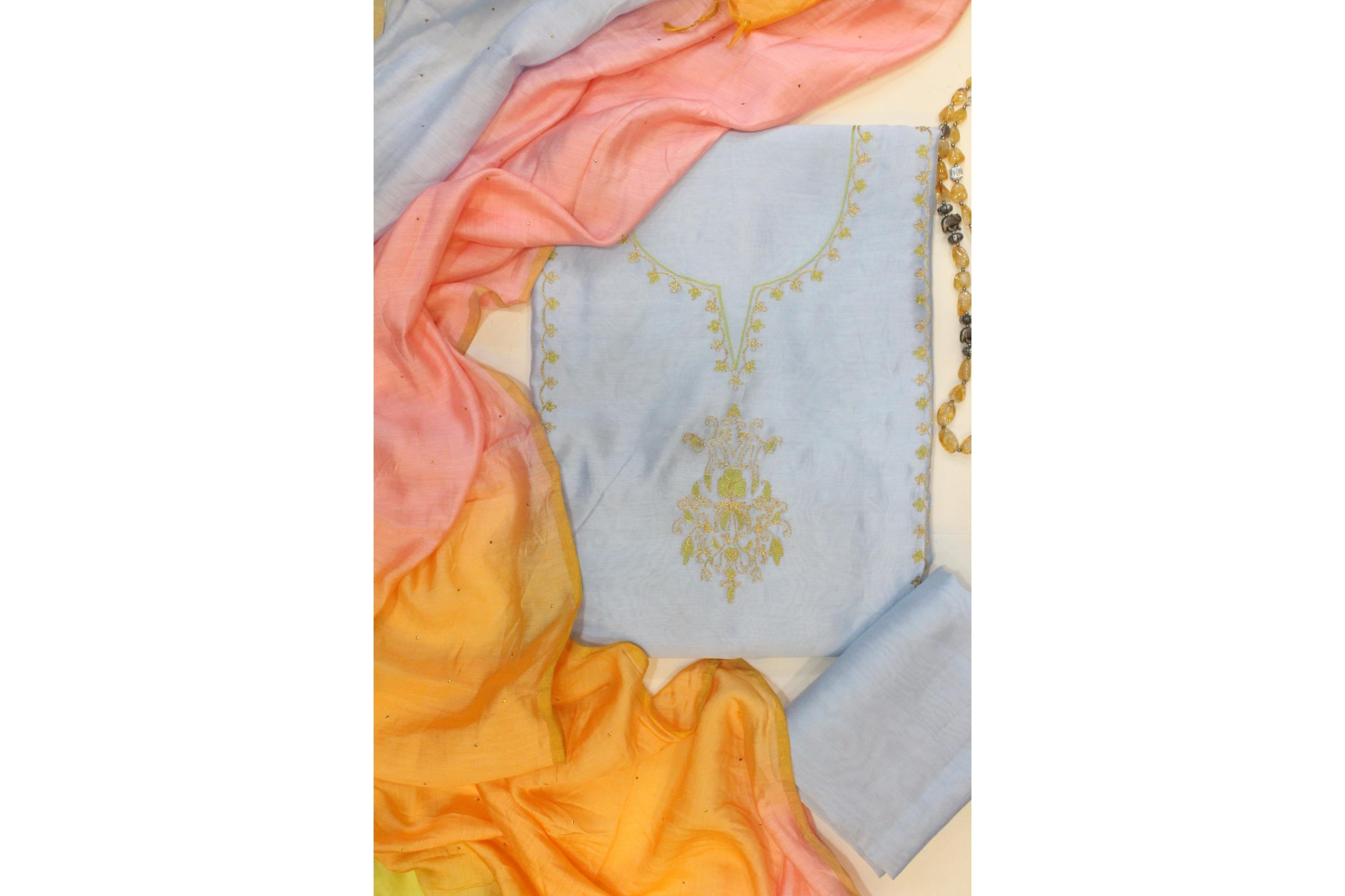 CHANDERI WITH WITH BADLA WORK DUPATTA SET-5