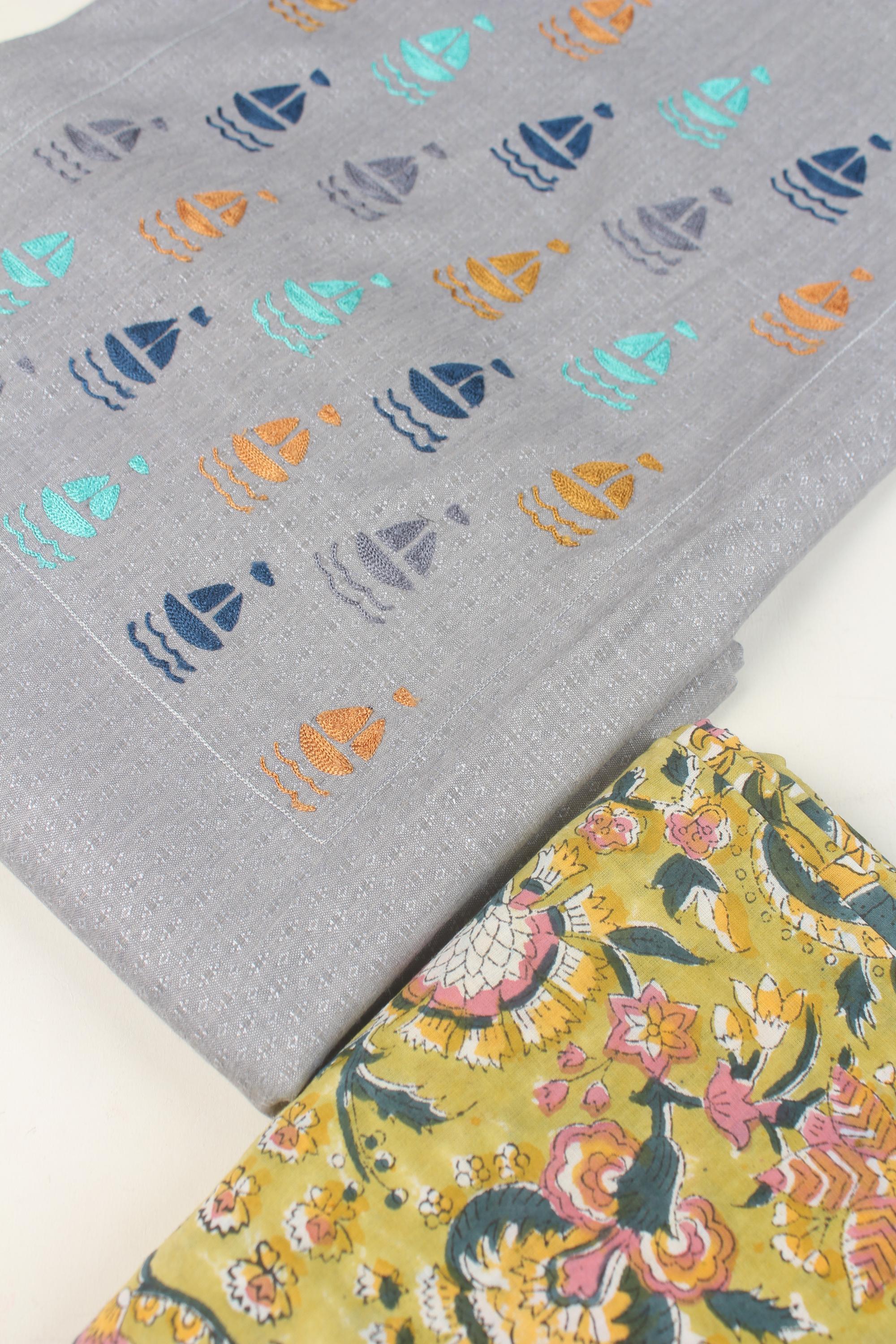 Embroidered fabric set of 2