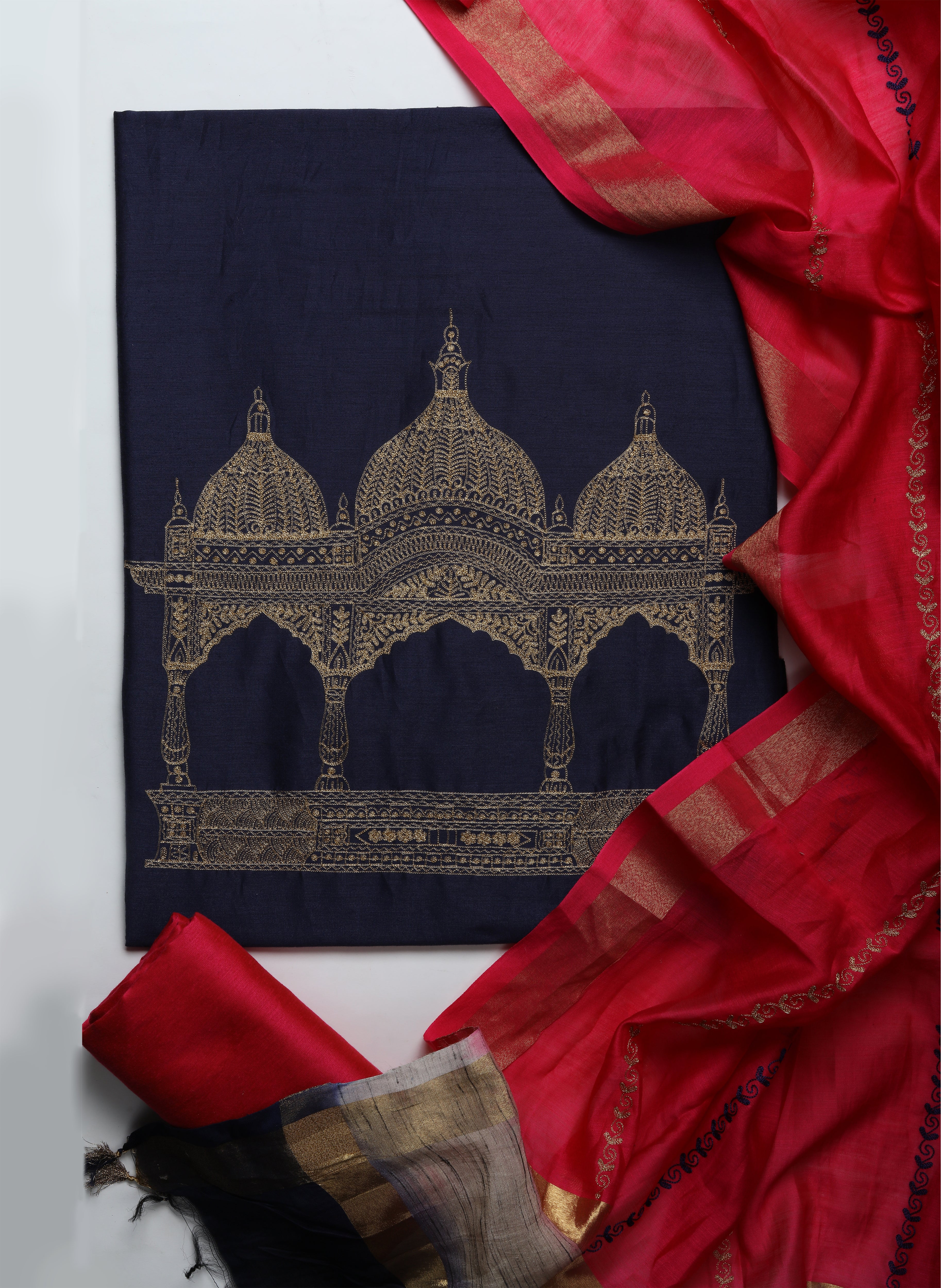 Mandir - Midnight Blue - Embroidered Set Of 3