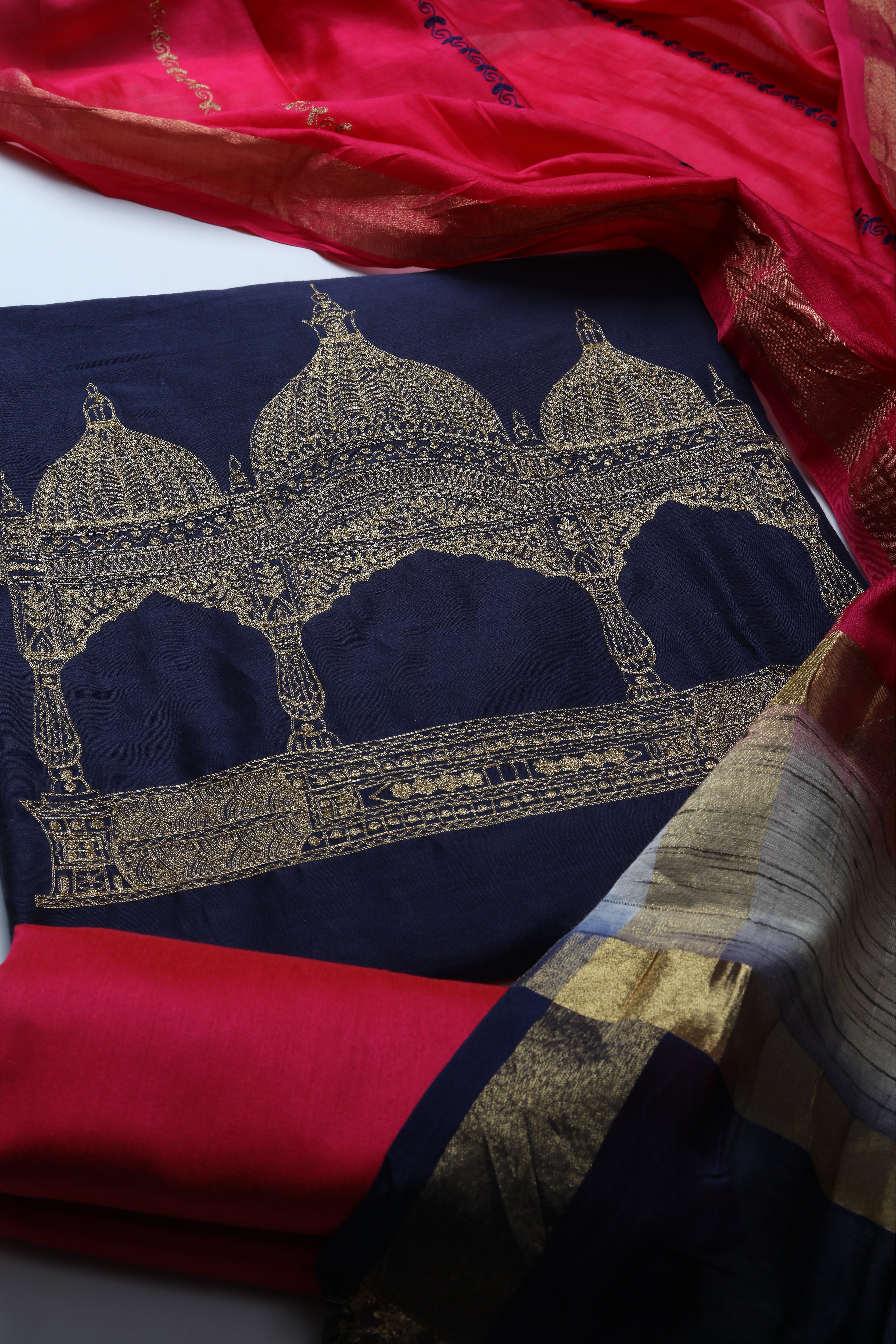 Mandir - Midnight Blue - Embroidered Set Of 3