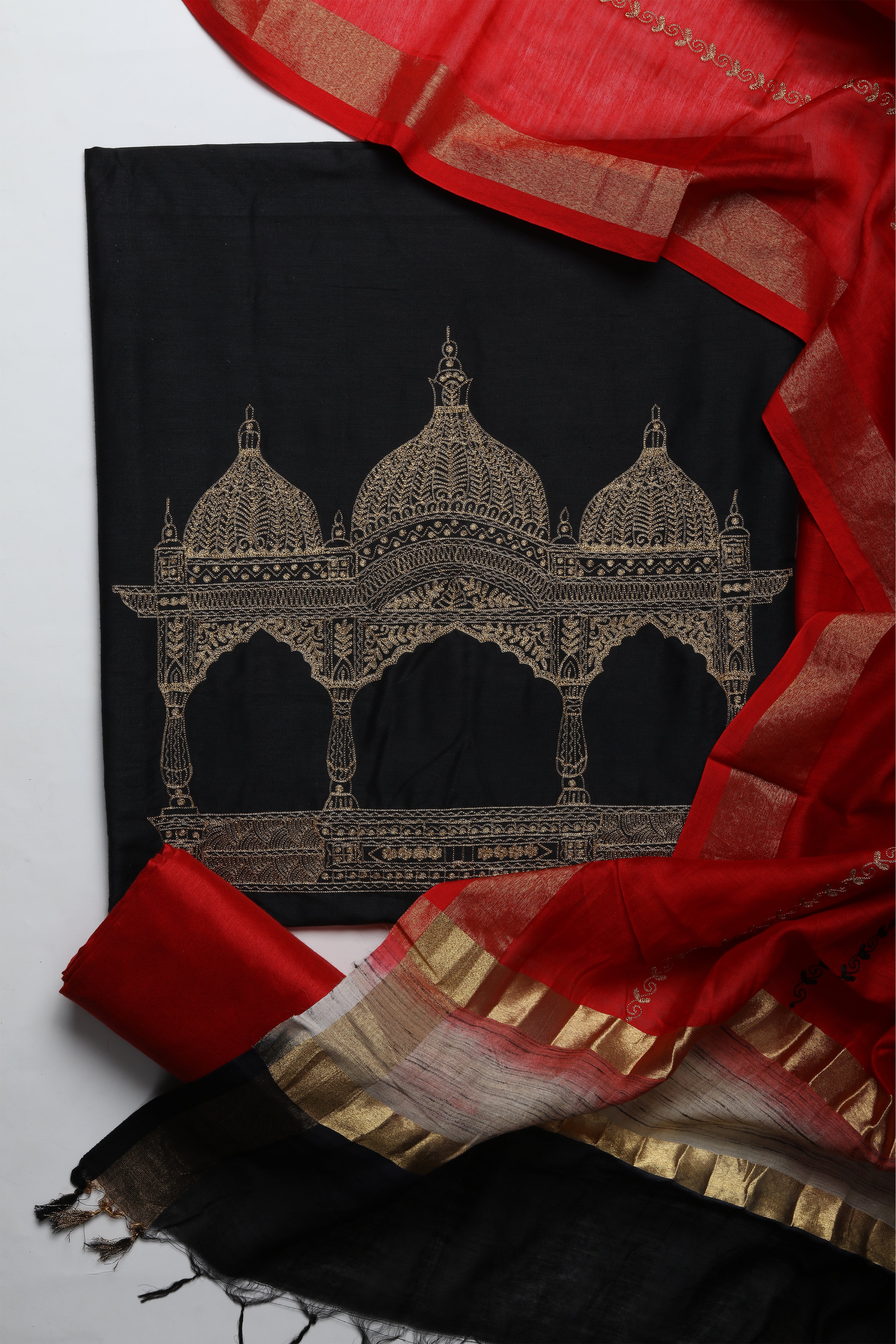 Mandir - Black - Embroidered Set Of 3