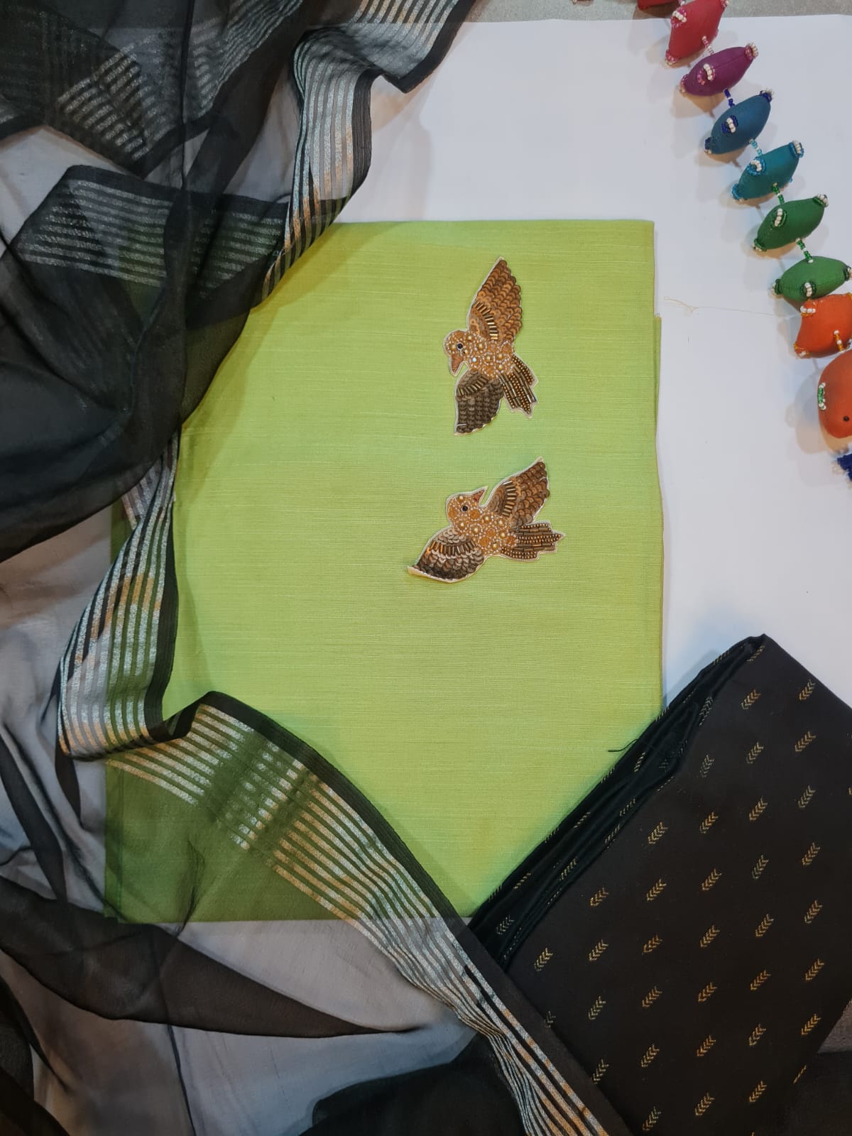 Slub Silk With Net Dupatta Set-25