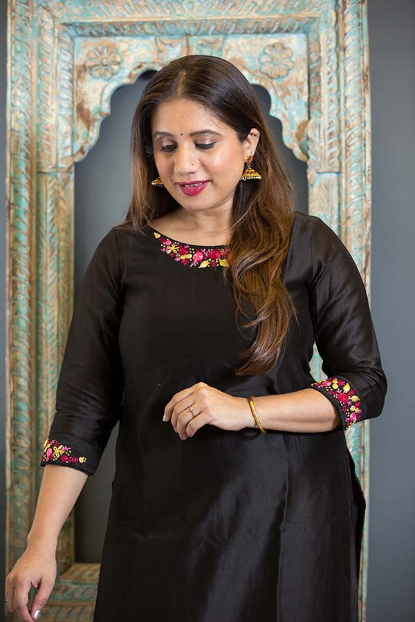 Classic Black Chanderi with Hand Embroidery