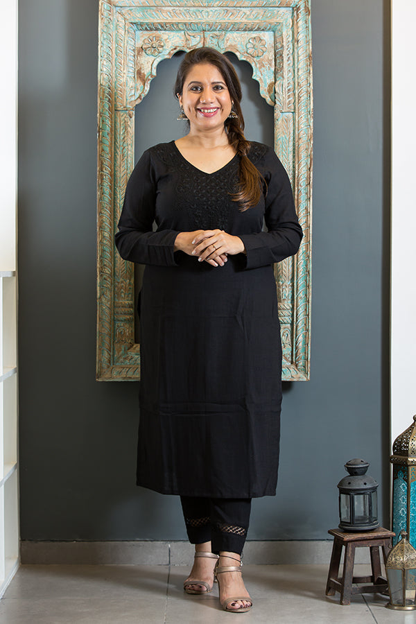 Classic Black Cotton with Lakhnavi Embroidery