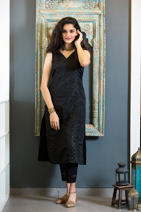 Classic Black Raw Silk