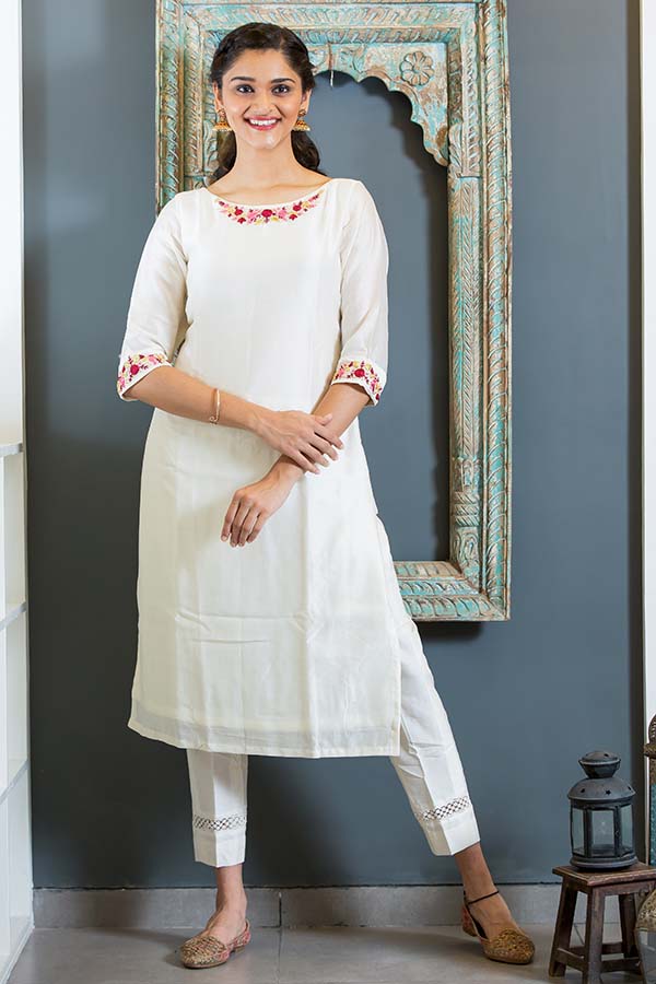 Classic White Chanderi with Hand Embroidery