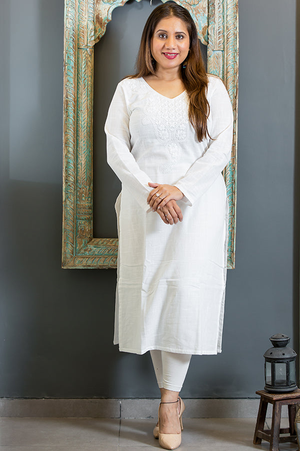 Classic White Cotton with Lakhnavi Embroidery