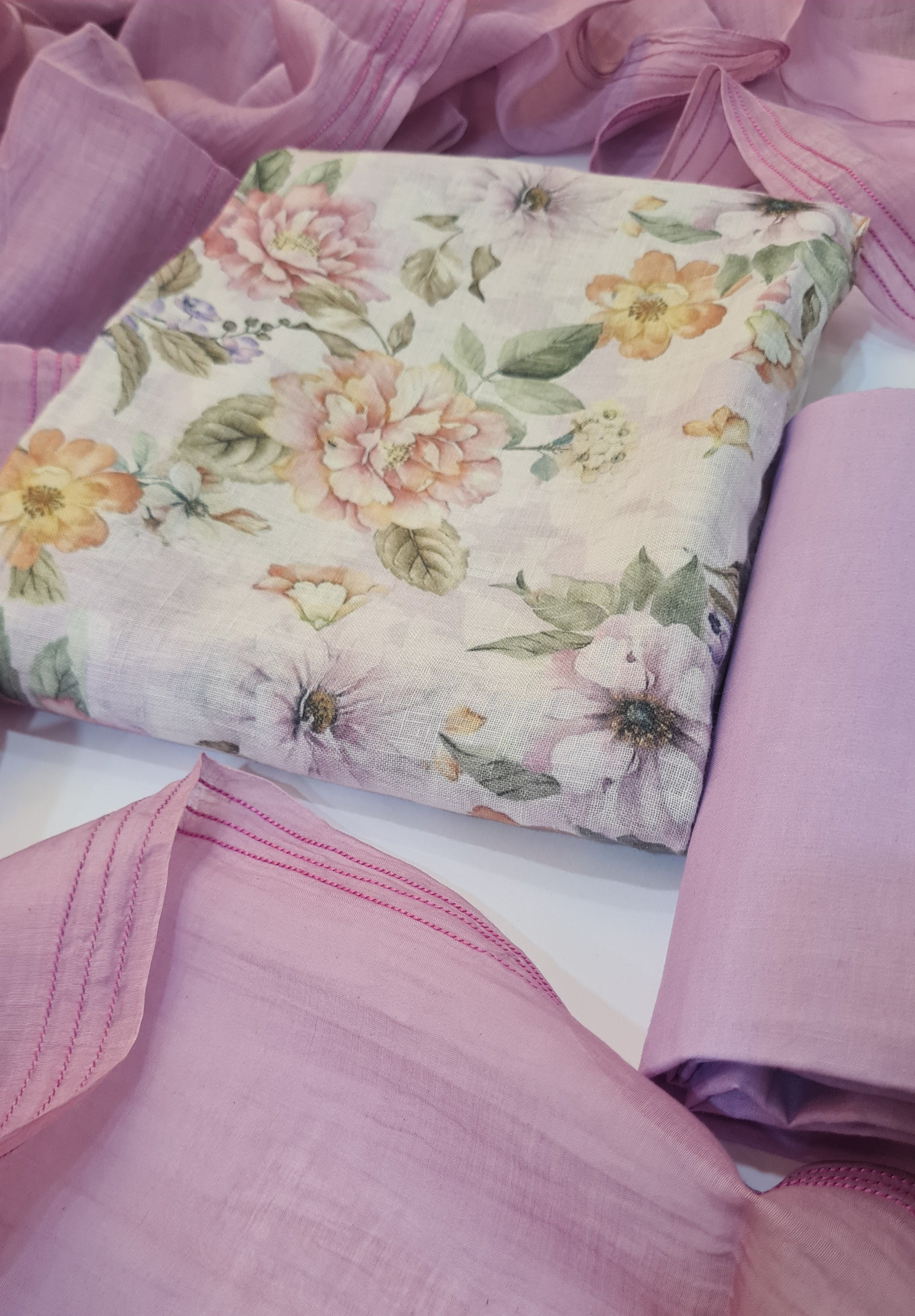 Printed Linen 3 Piece Unstitched Set - Elegant Ethnic Design