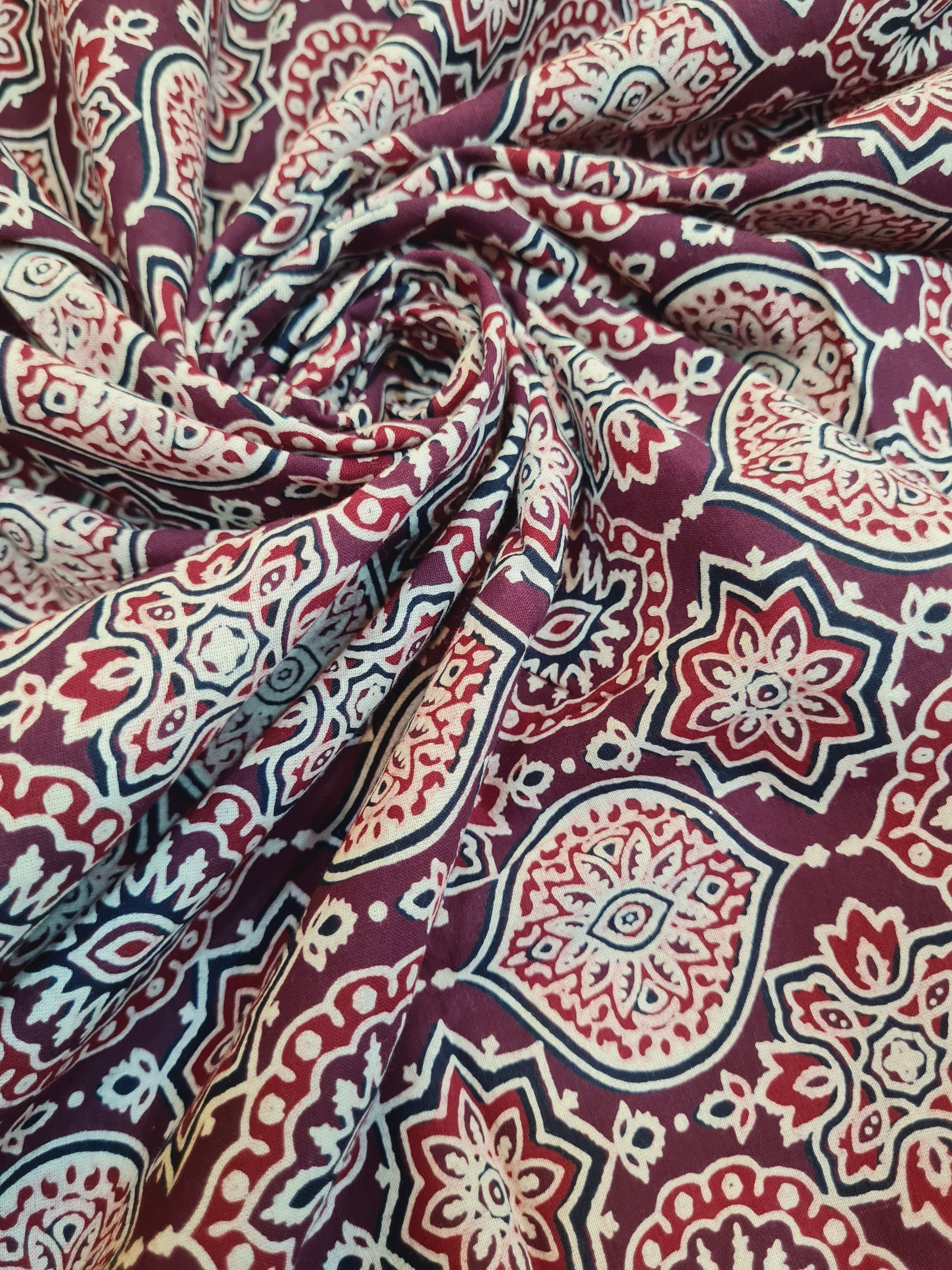 Block Printed Cotton Unstitched Kurta Fabric - Traditional Ethnic Wear