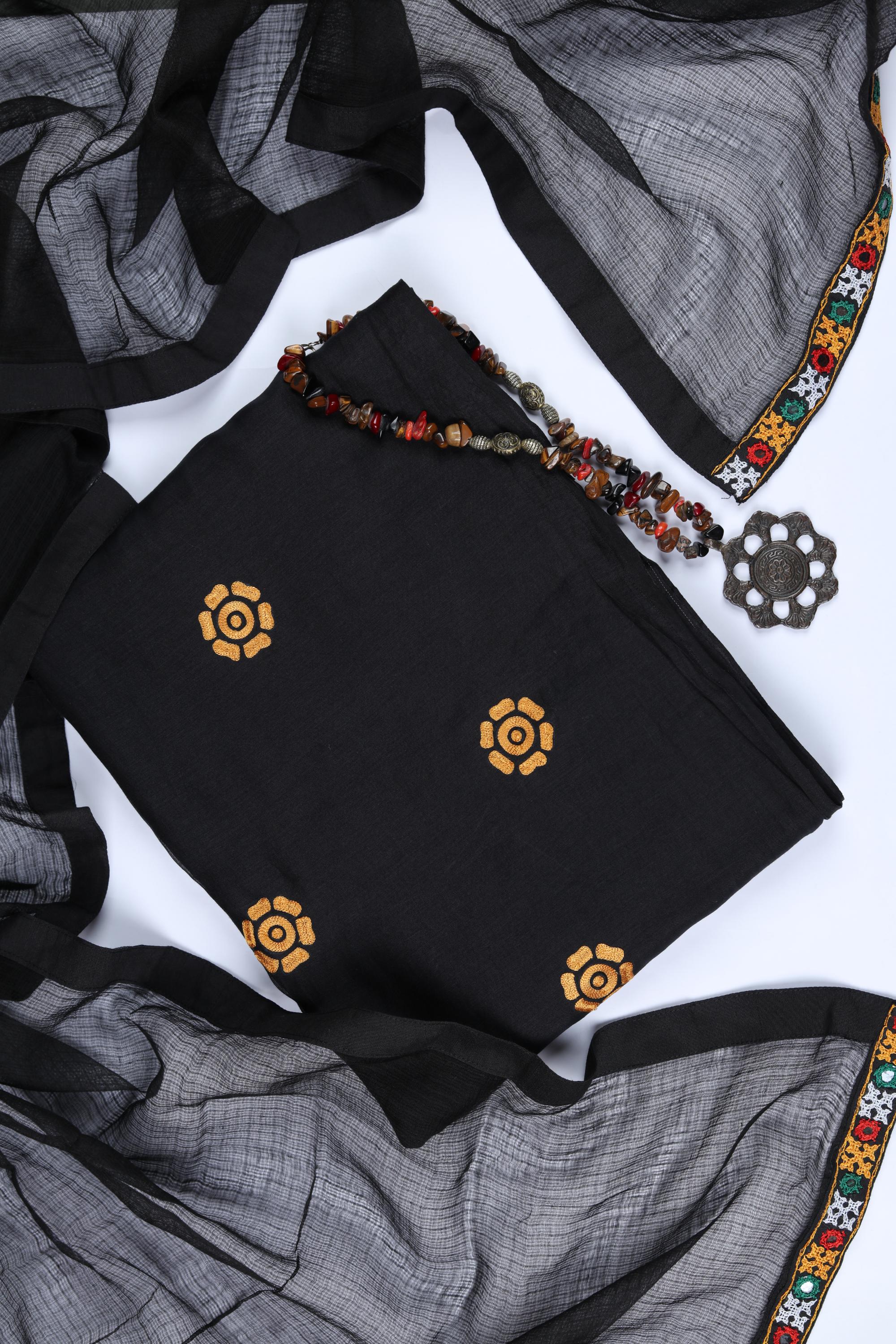 Chanderi 3 Piece Unstitched Set - Classic Ethnic Style