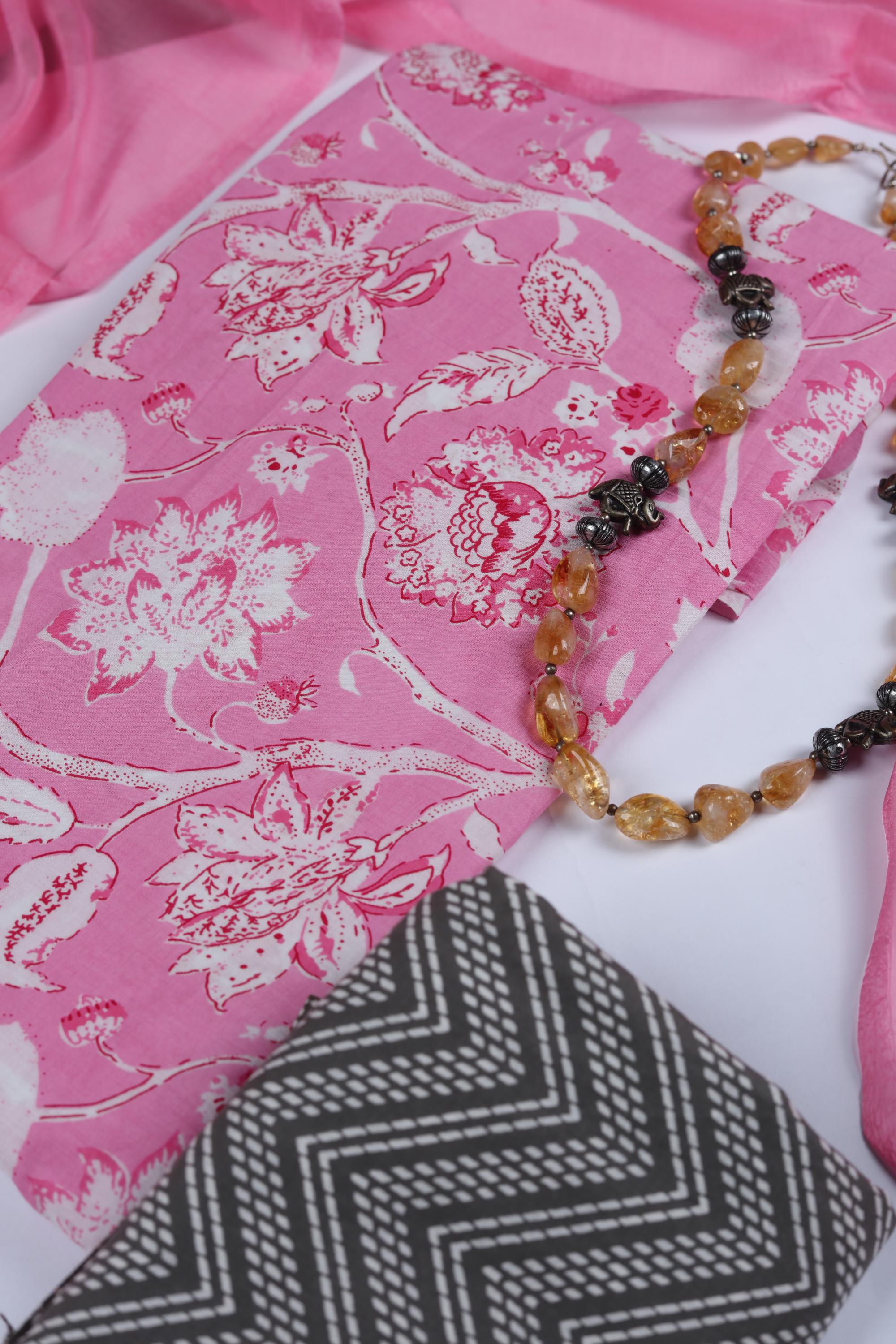 Handloom Cotton 3 Piece Unstitched Set - Traditional Wear