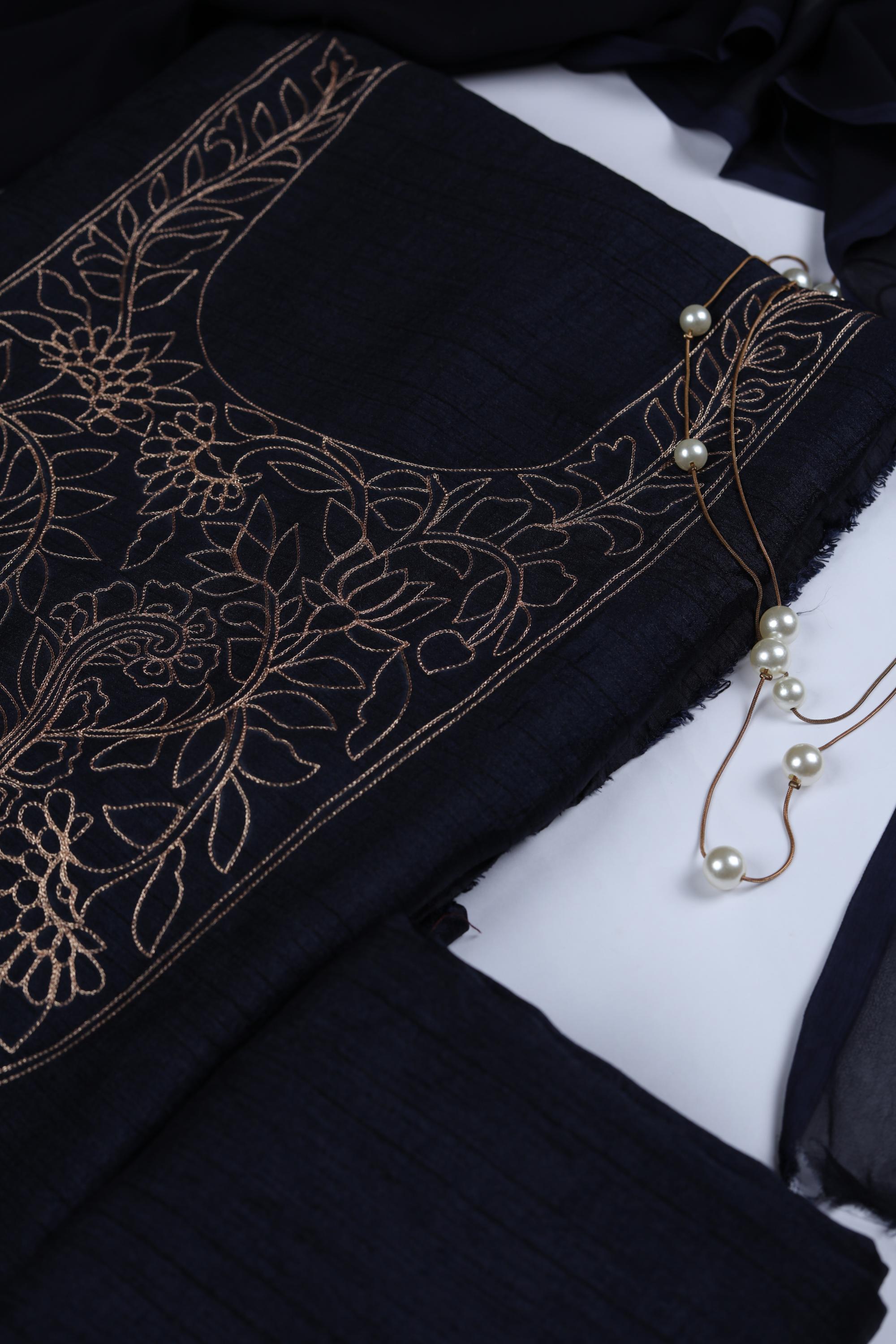Embroidered Naysa Silk 3 Piece Unstitched Set - Traditional Ethnic Wear