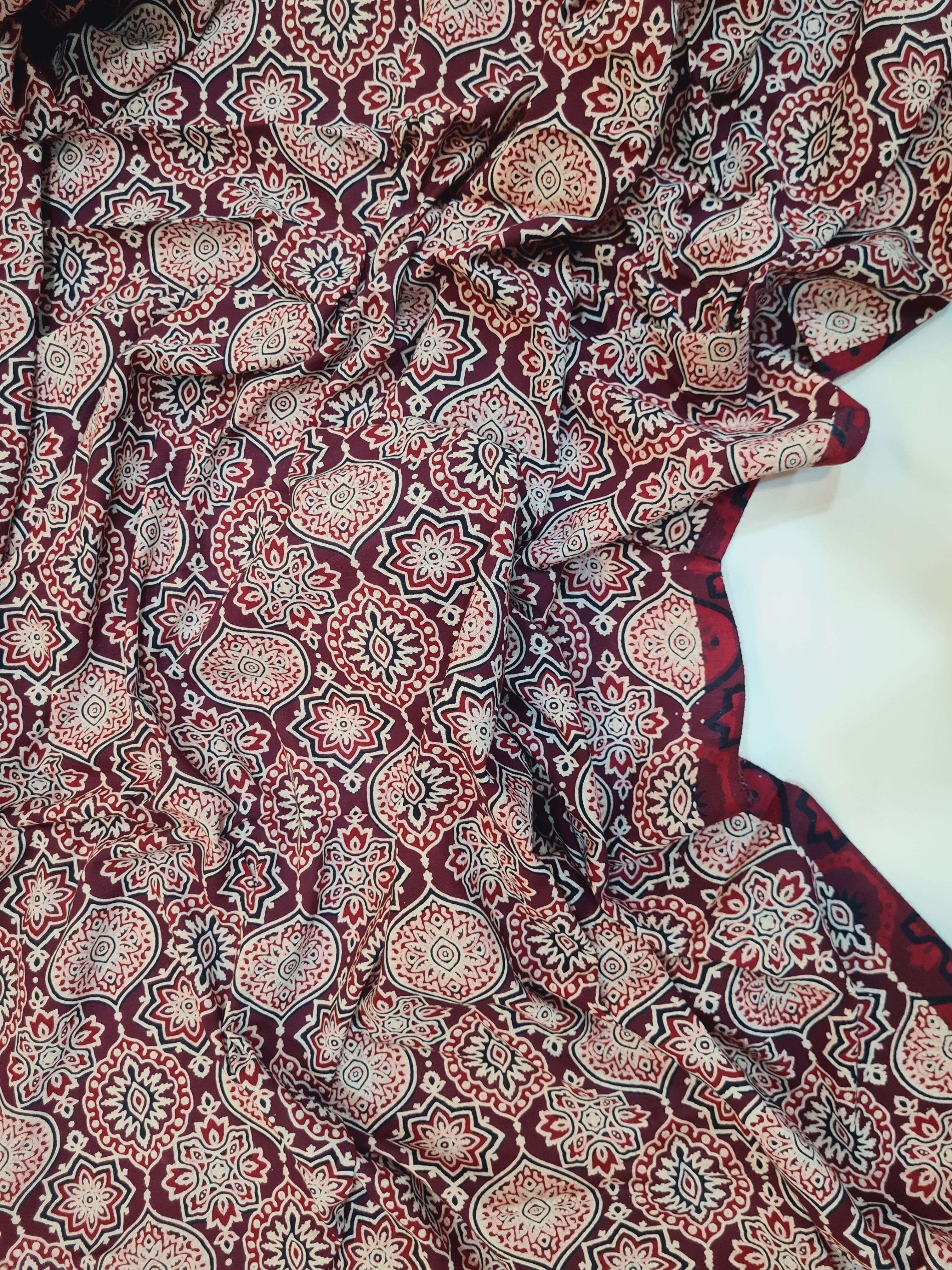 Block Printed Cotton Unstitched Kurta Fabric - Traditional Ethnic Wear
