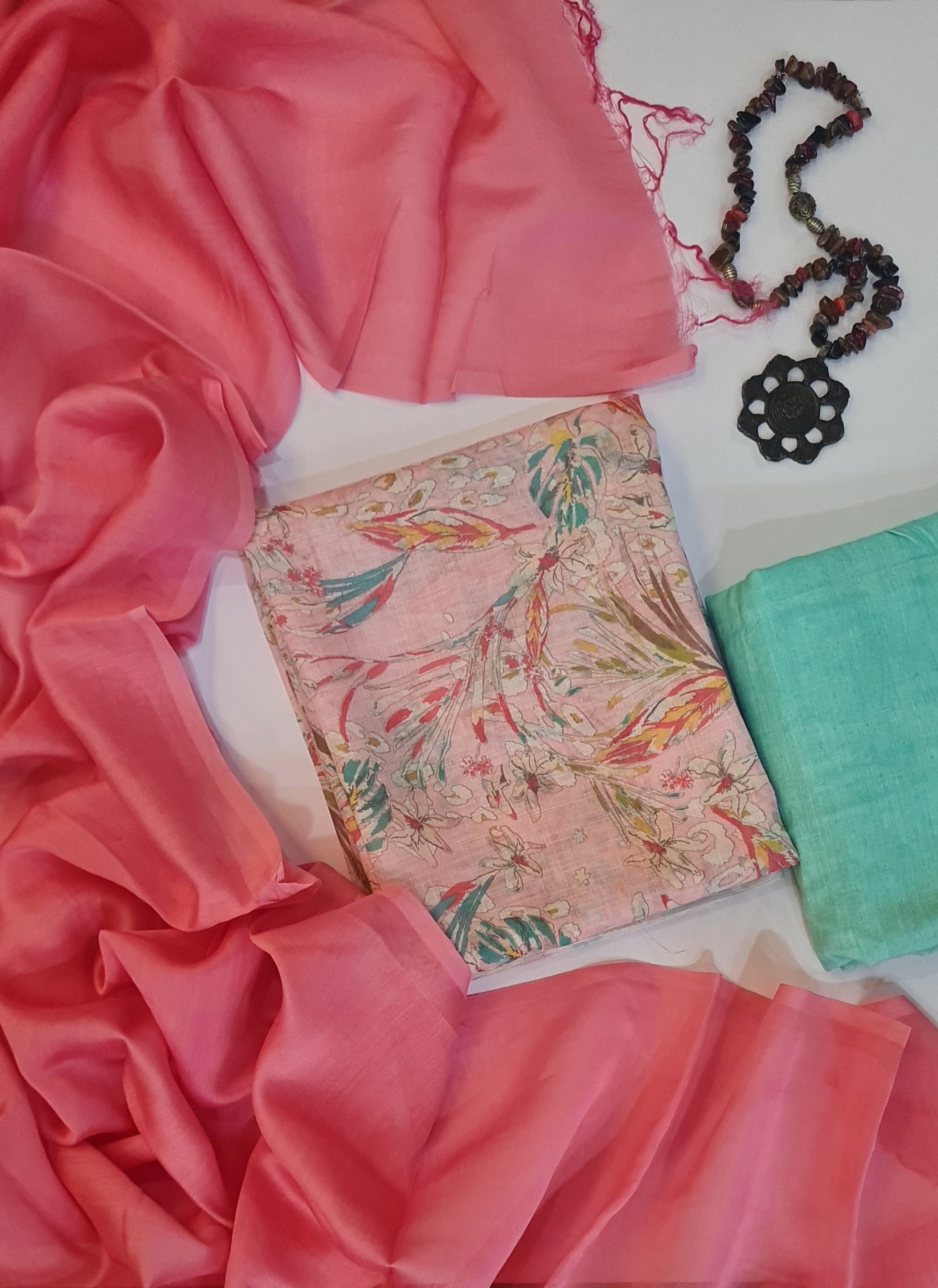 Printed Linen 3 Piece Unstitched Set - Elegant Ethnic Design