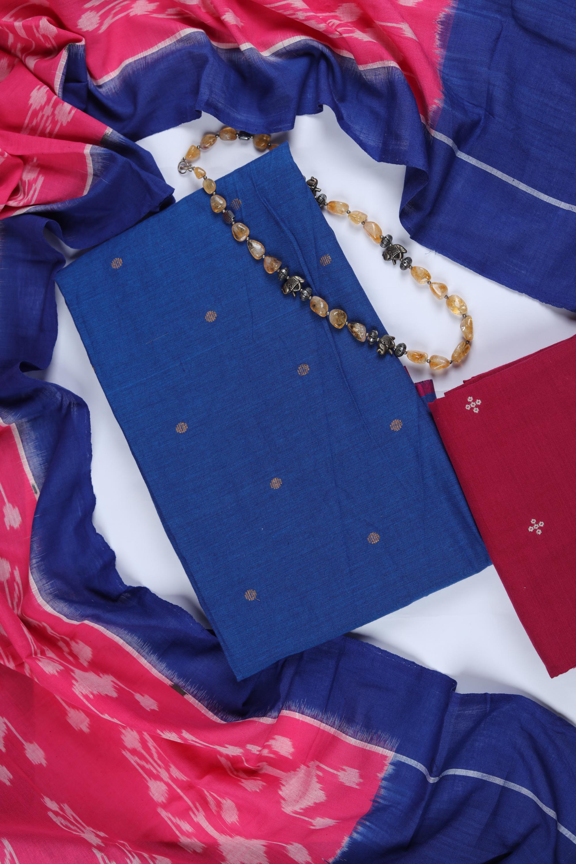 Handloom Cotton 3 Piece Unstitched Set - Traditional Wear